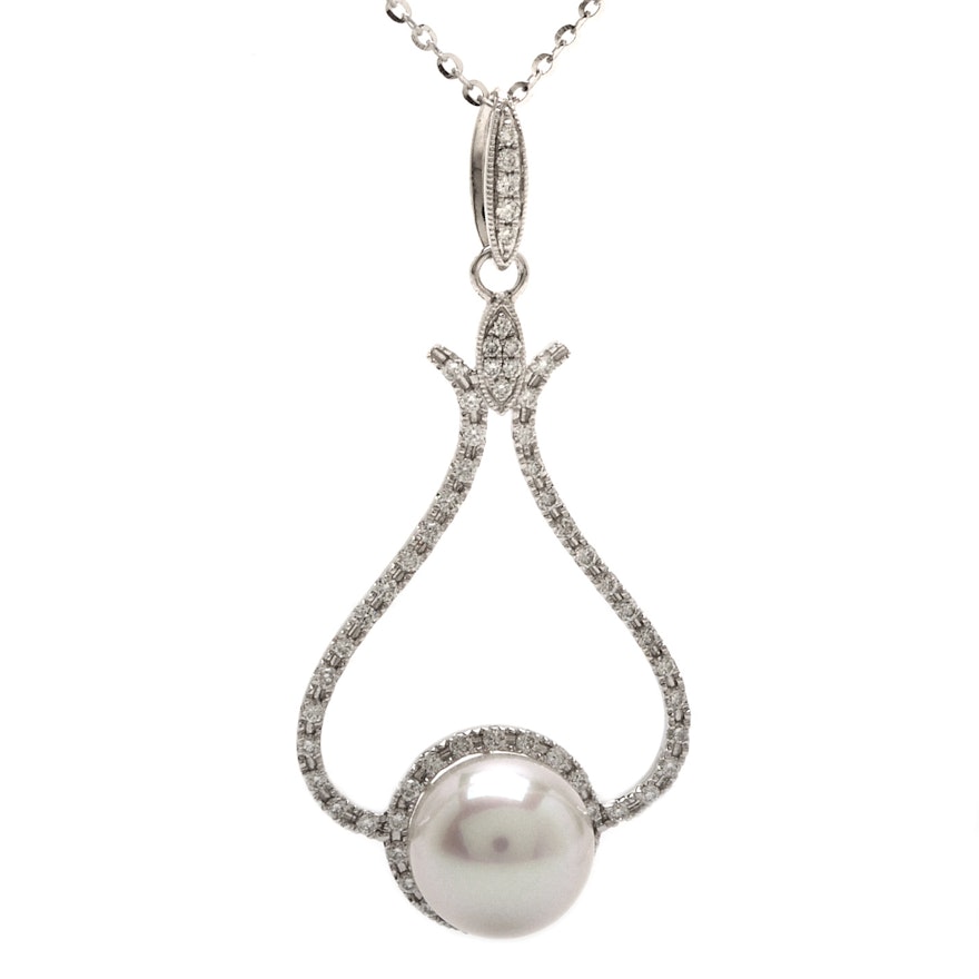 Tara & Sons 14K and 18K White Gold Cultured Pearl Diamond Pendant Necklace