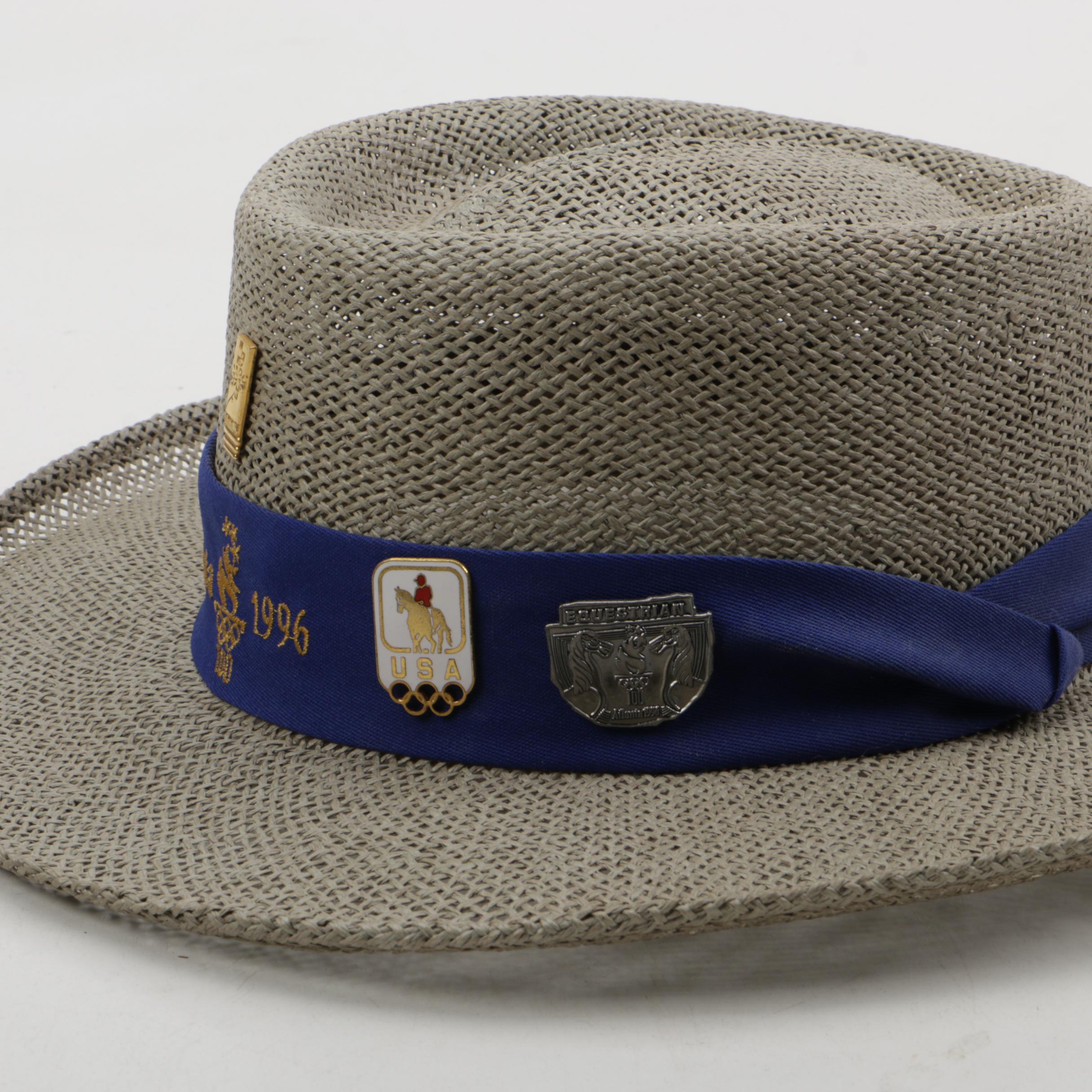 Hanes Straw Hat with 1996 Atlanta Olympic Pins