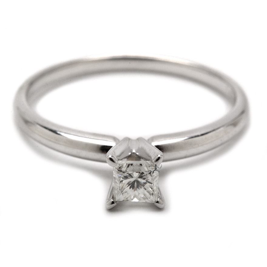 14K White Gold Princess-Cut Diamond Engagement Ring