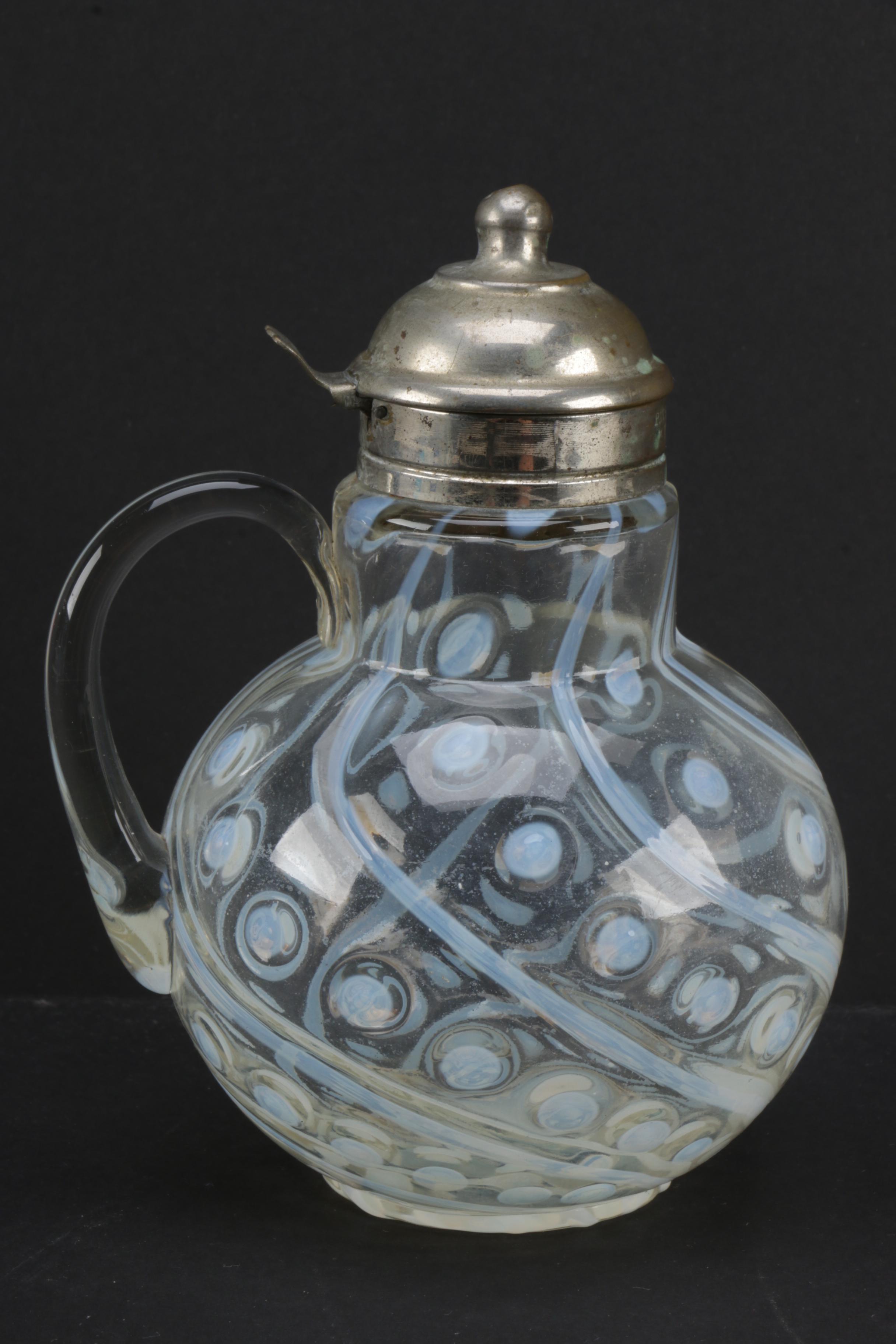 Pair of Antique Glass Coin Dot  Syrup Pitchers