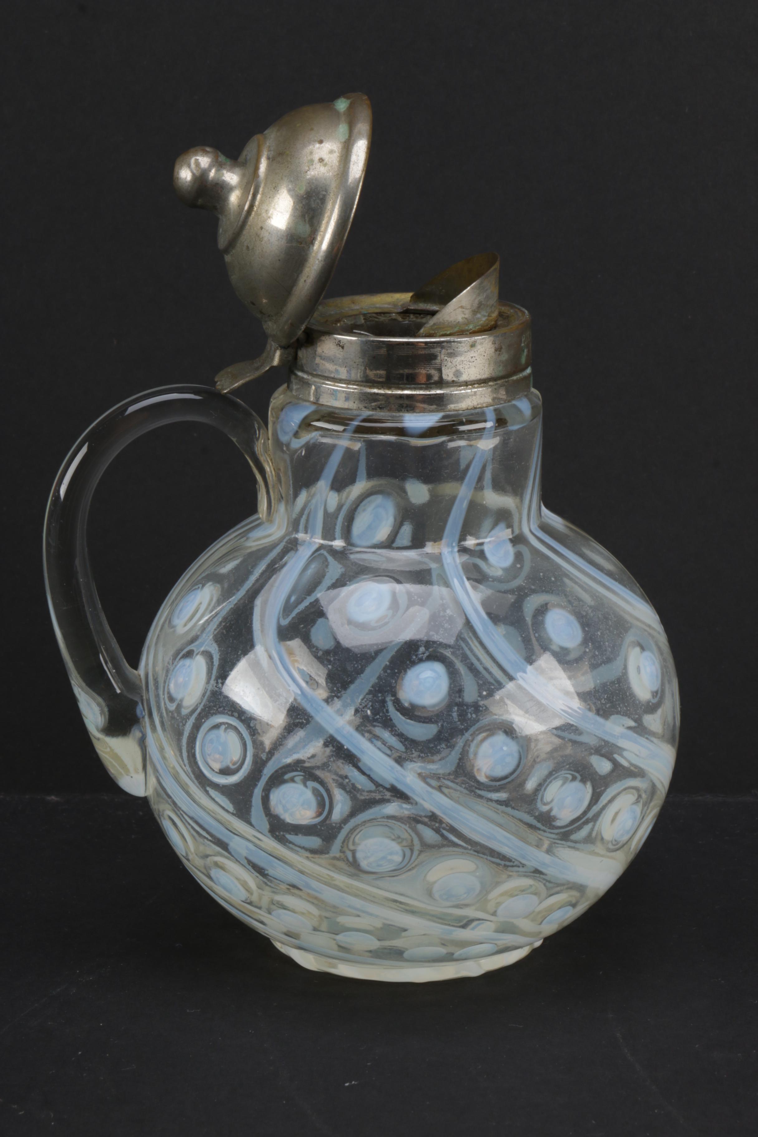 Pair of Antique Glass Coin Dot  Syrup Pitchers