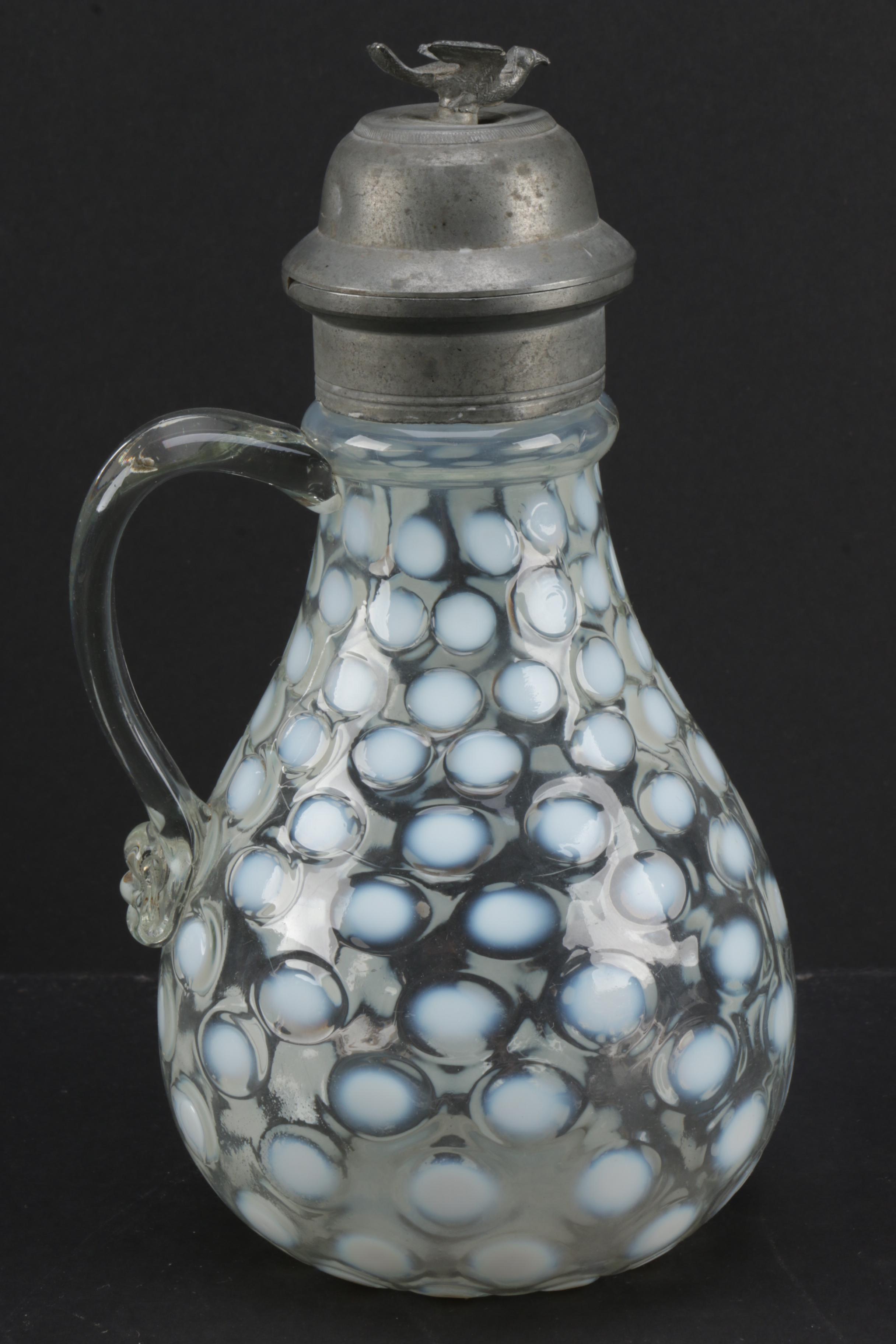 Pair of Antique Glass Coin Dot  Syrup Pitchers