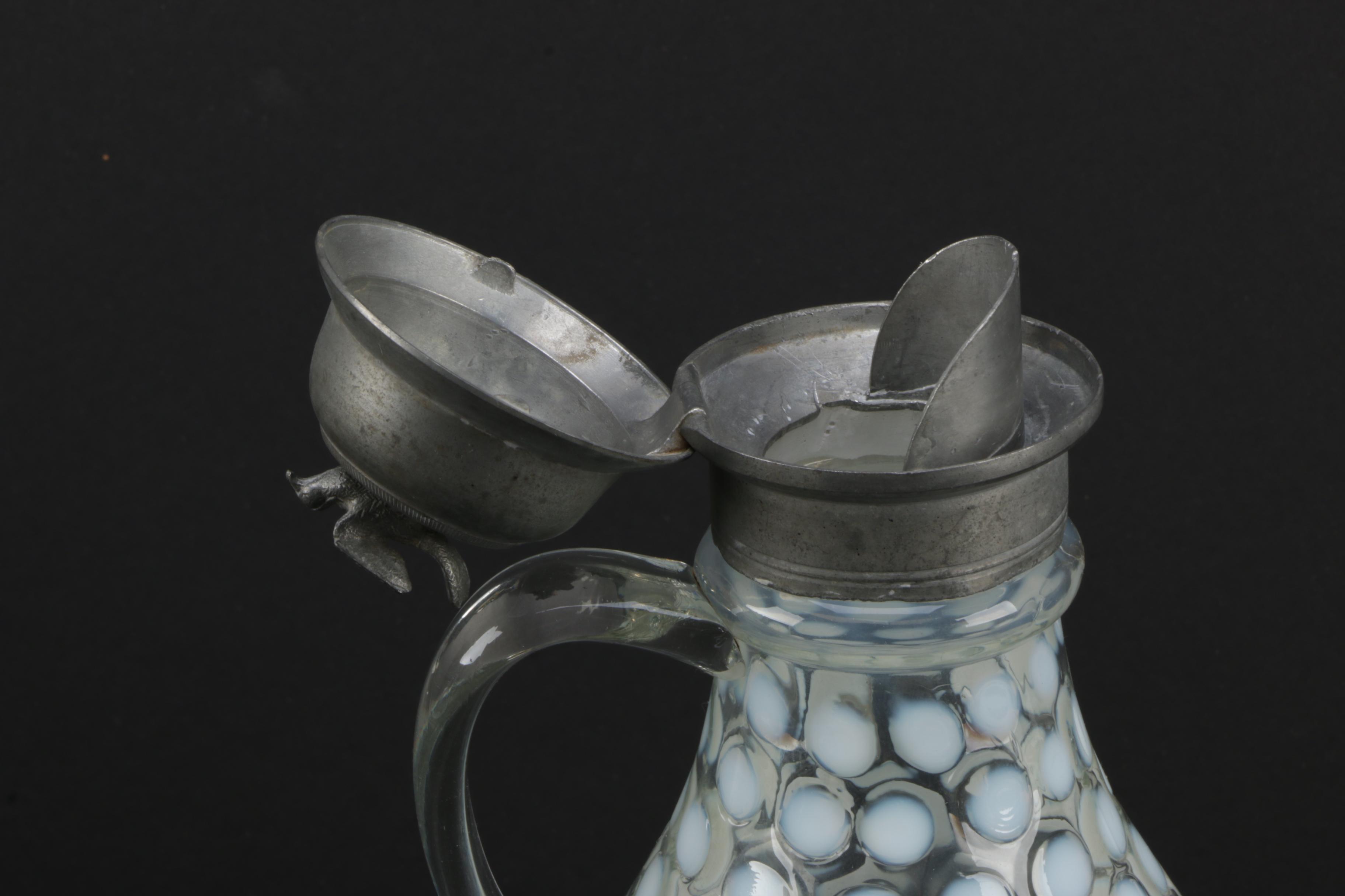 Pair of Antique Glass Coin Dot  Syrup Pitchers