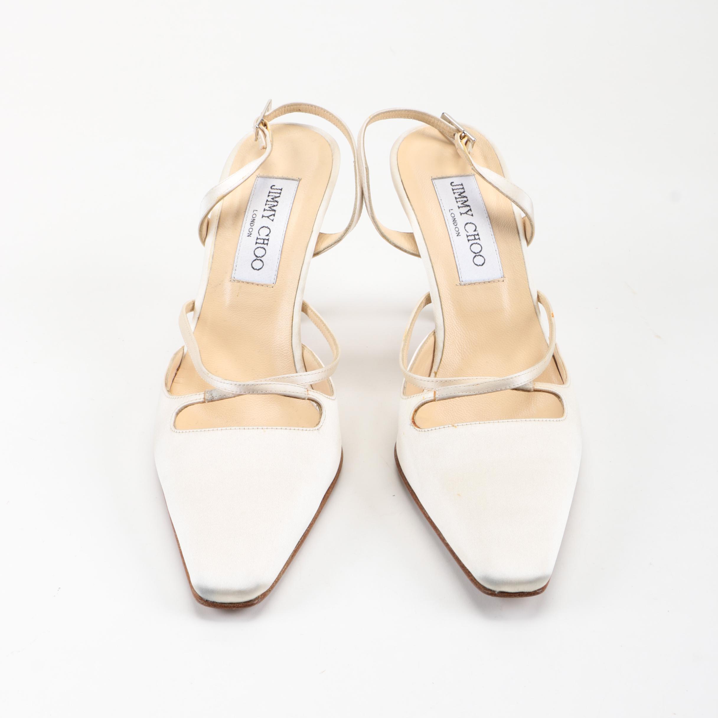 Jimmy Choo Ivory Satin Slingback Heels