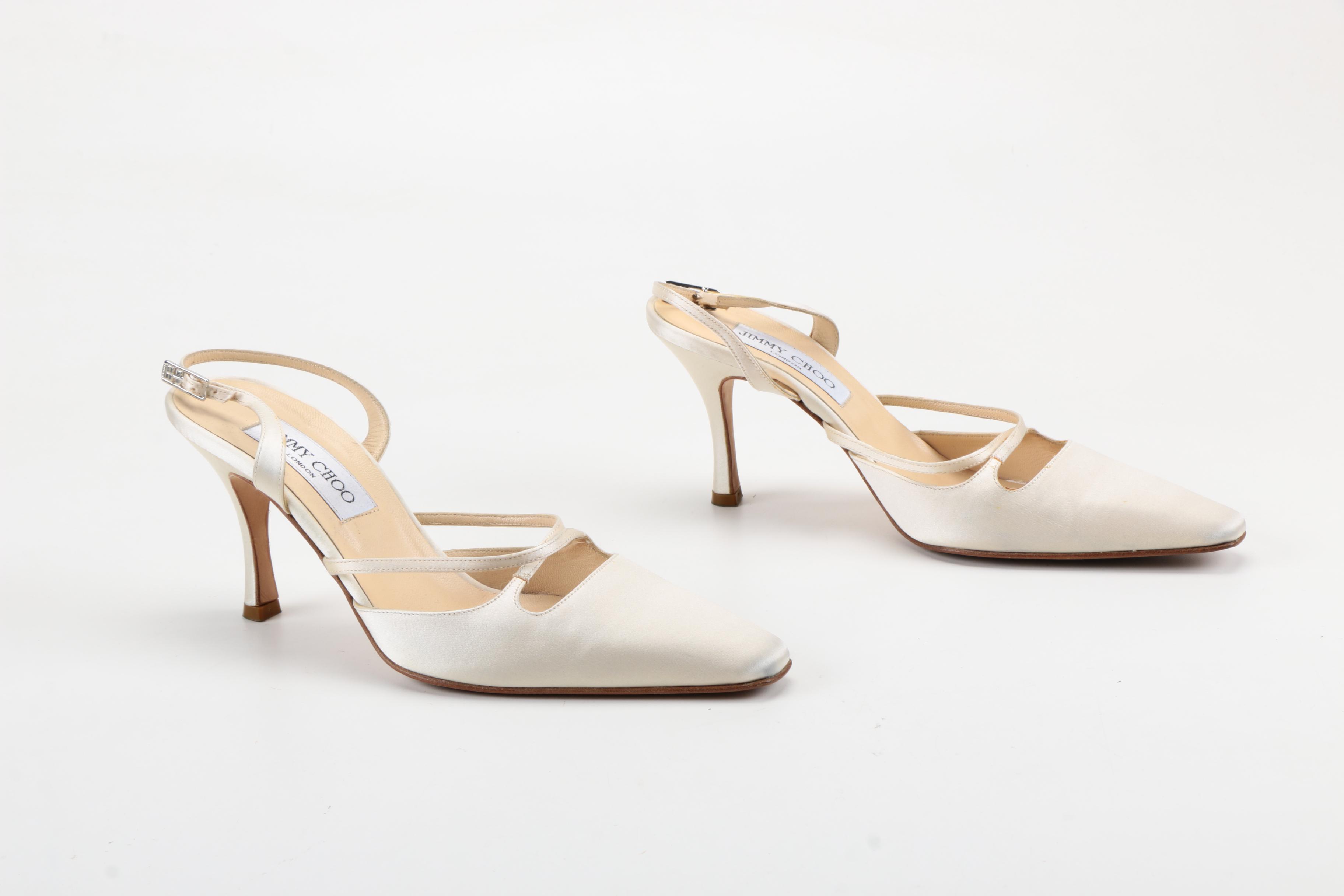 Jimmy Choo Ivory Satin Slingback Heels