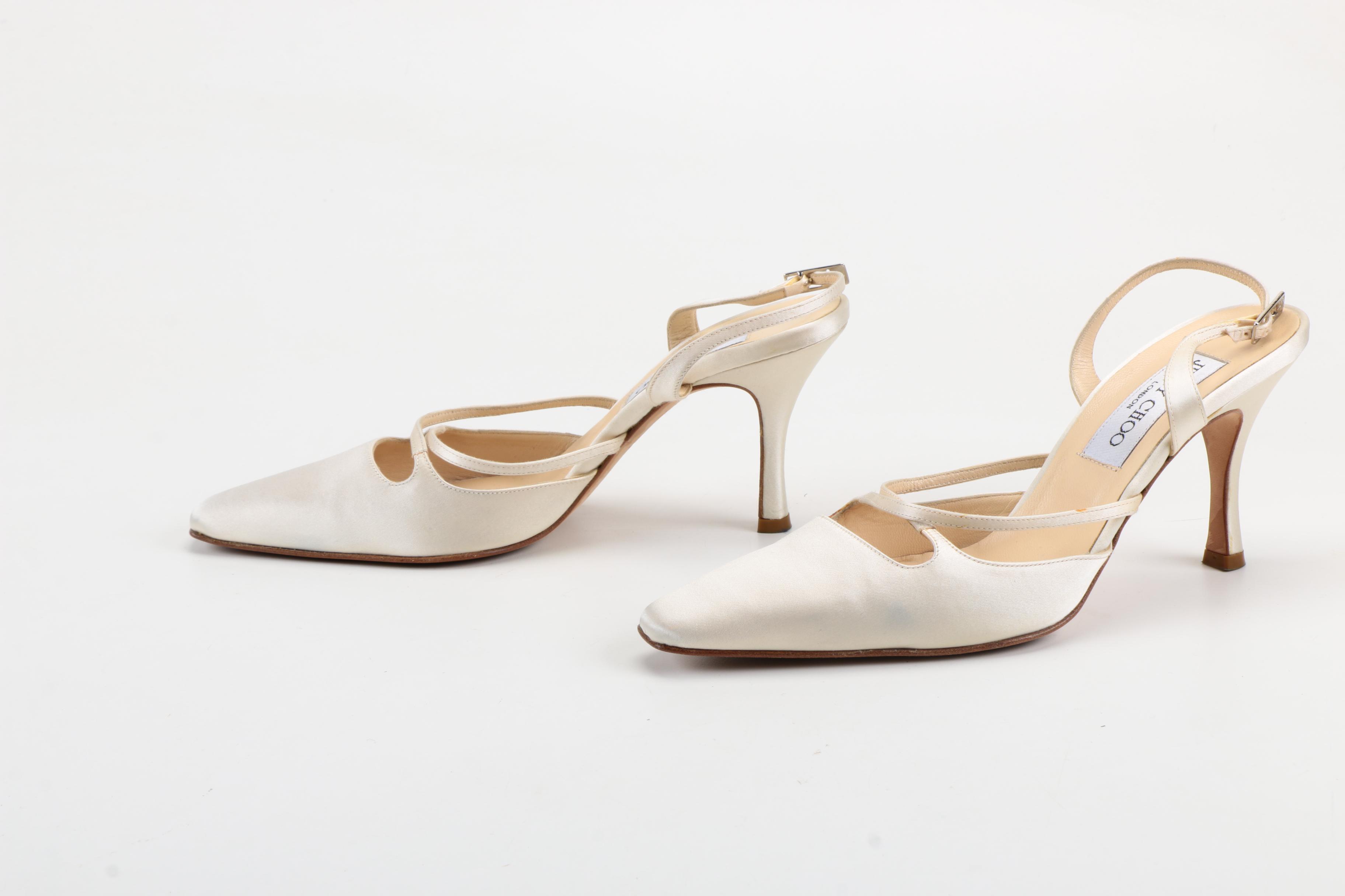 Jimmy Choo Ivory Satin Slingback Heels