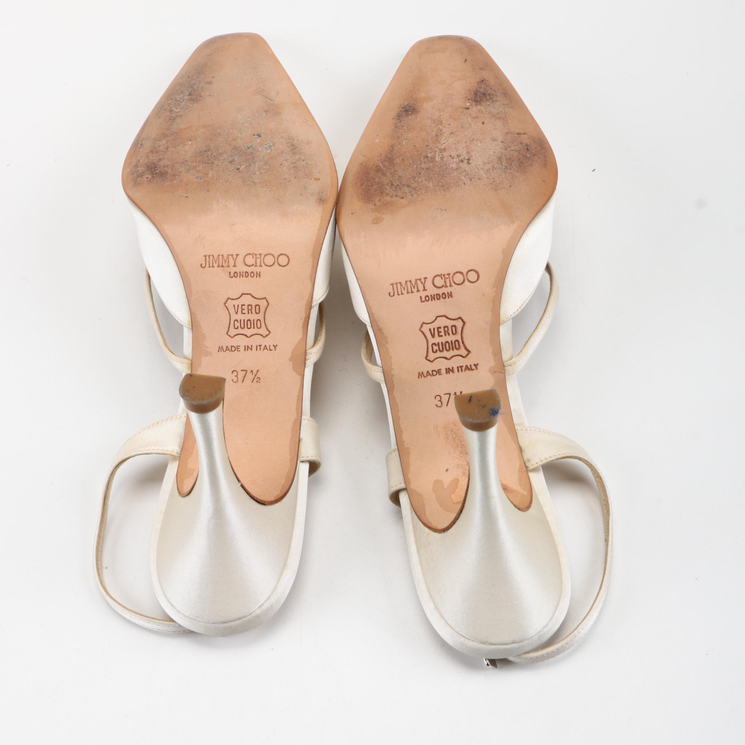 Jimmy Choo Ivory Satin Slingback Heels