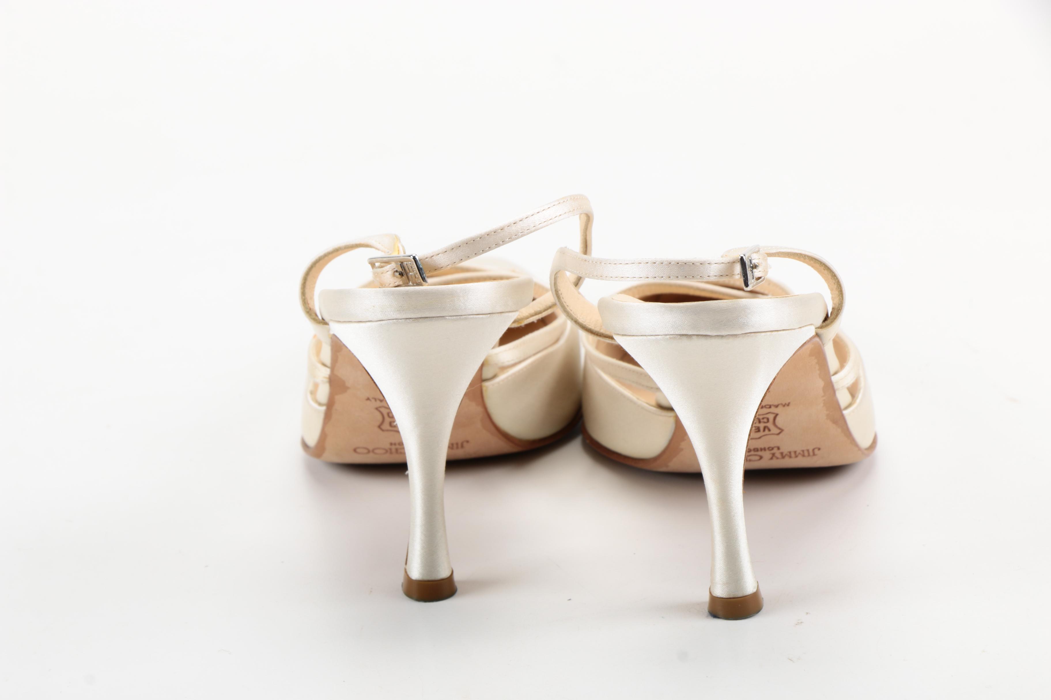 Jimmy Choo Ivory Satin Slingback Heels