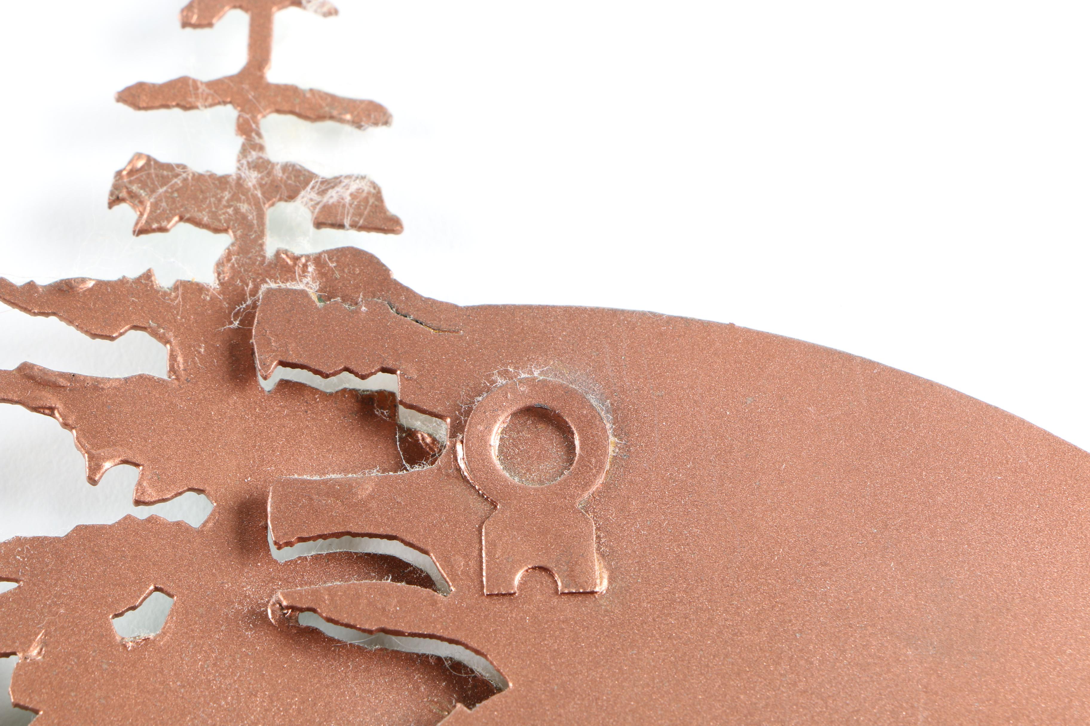 Painted Metal Wall Sculpture of Evergreens in the Moonlight