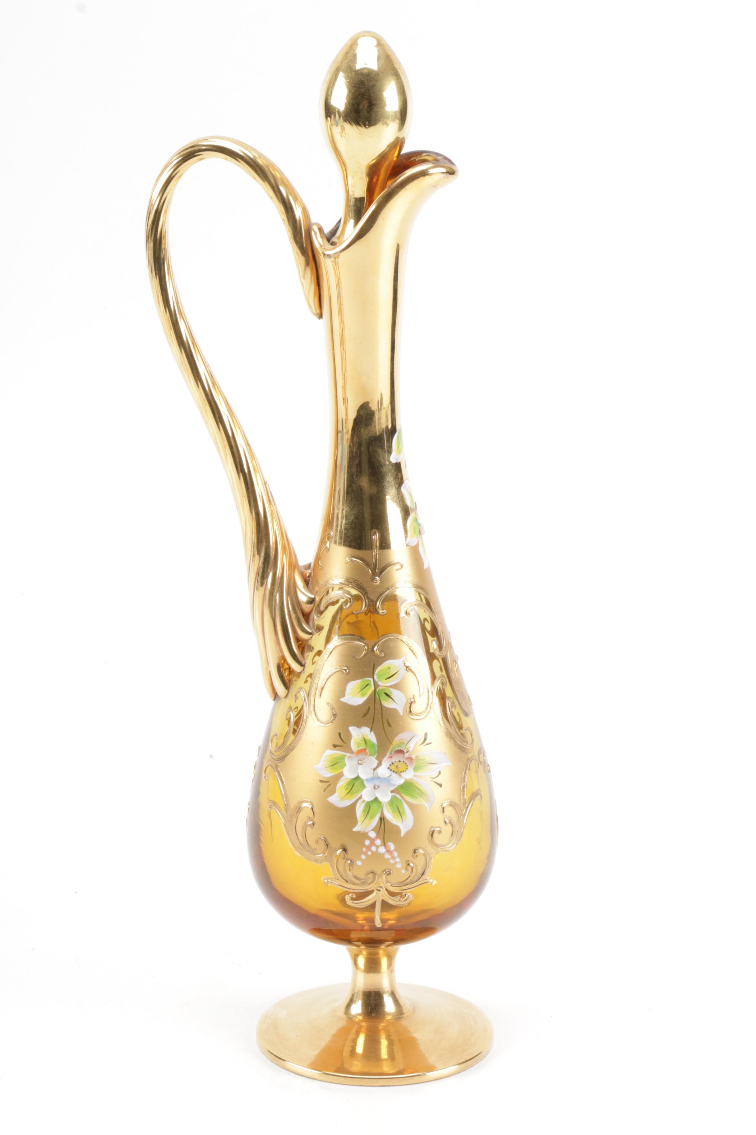 Hand Painted Bohemian Glass Decanter and Cordial Set