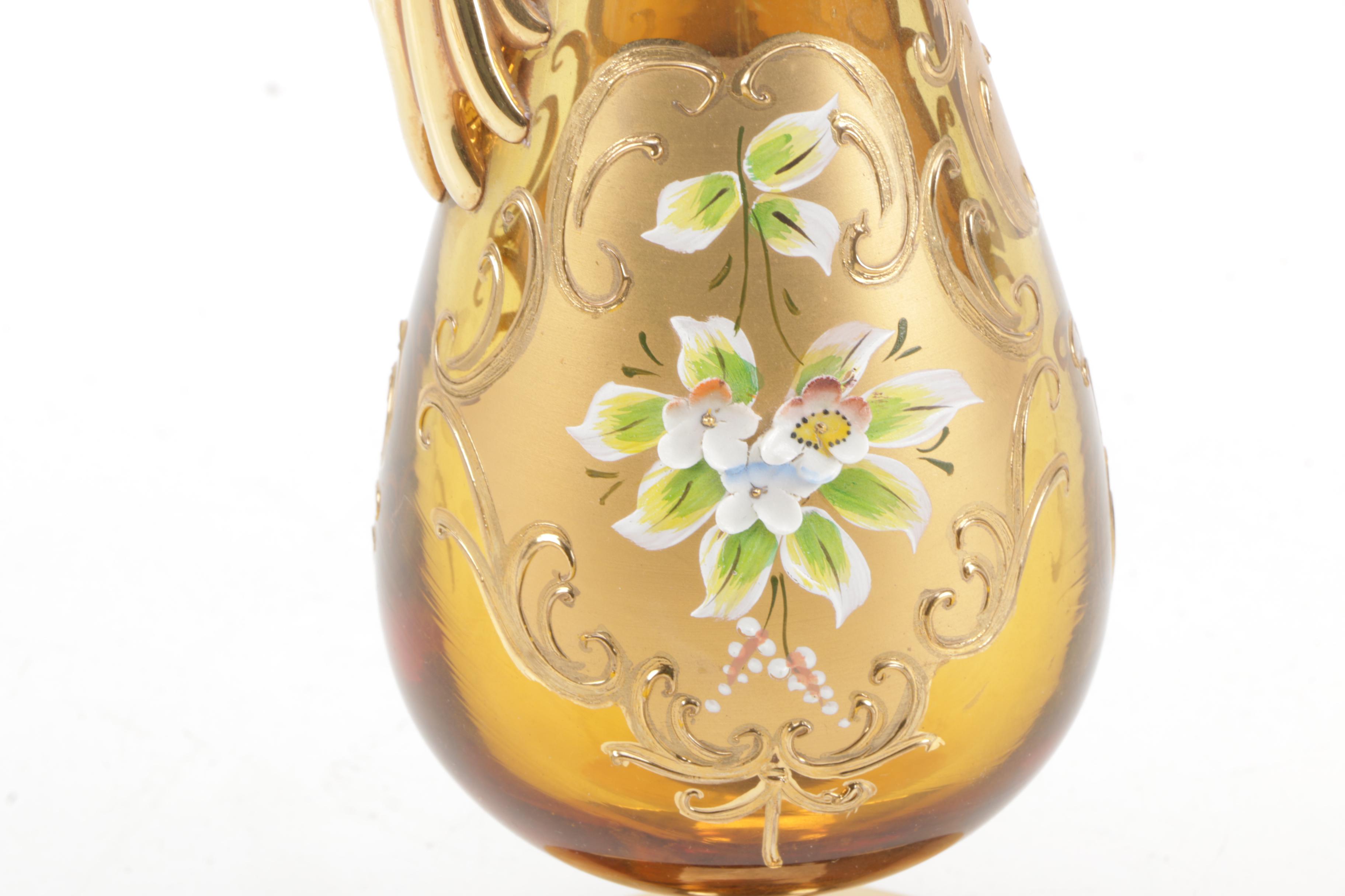 Hand Painted Bohemian Glass Decanter and Cordial Set