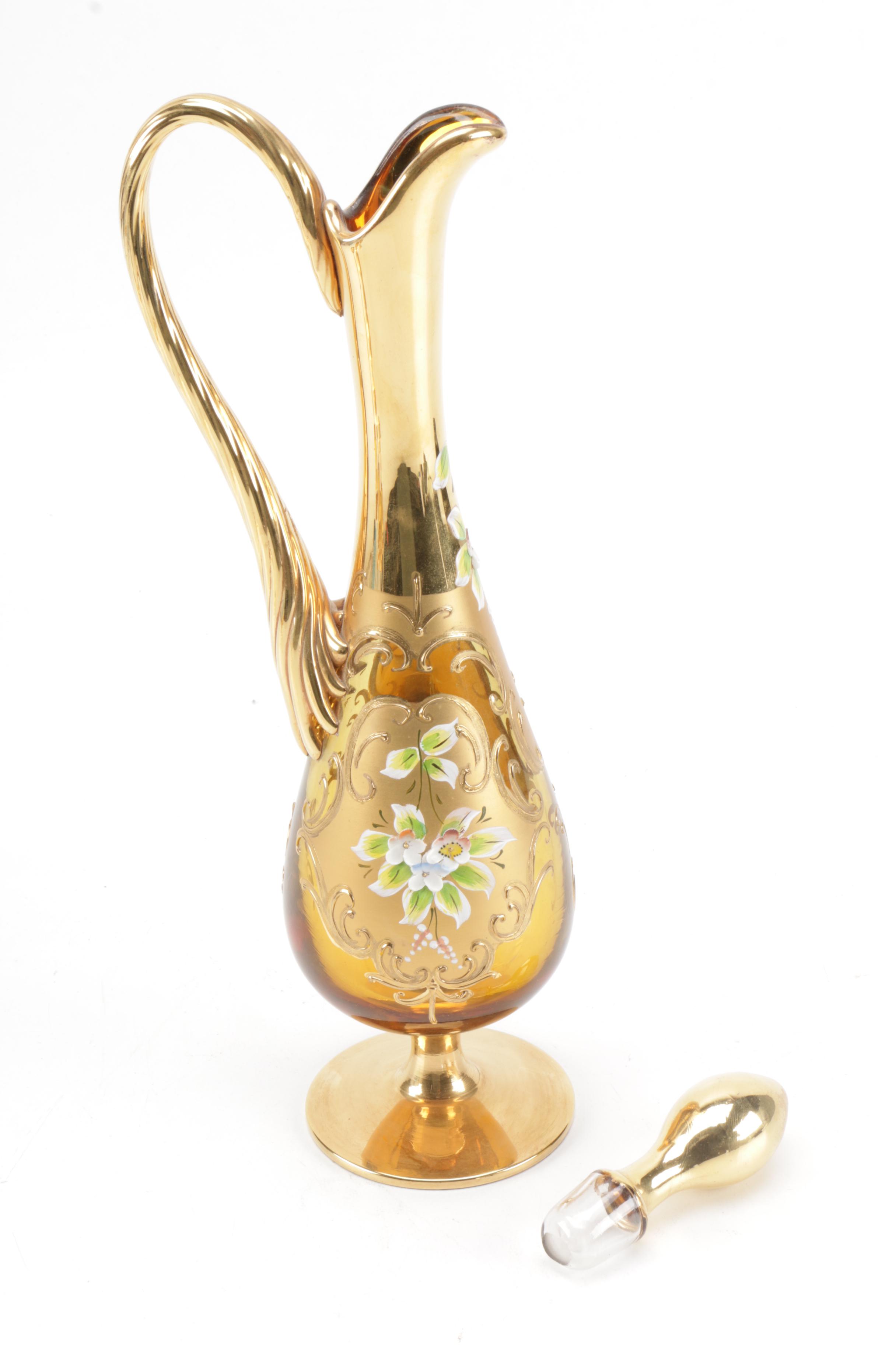 Hand Painted Bohemian Glass Decanter and Cordial Set