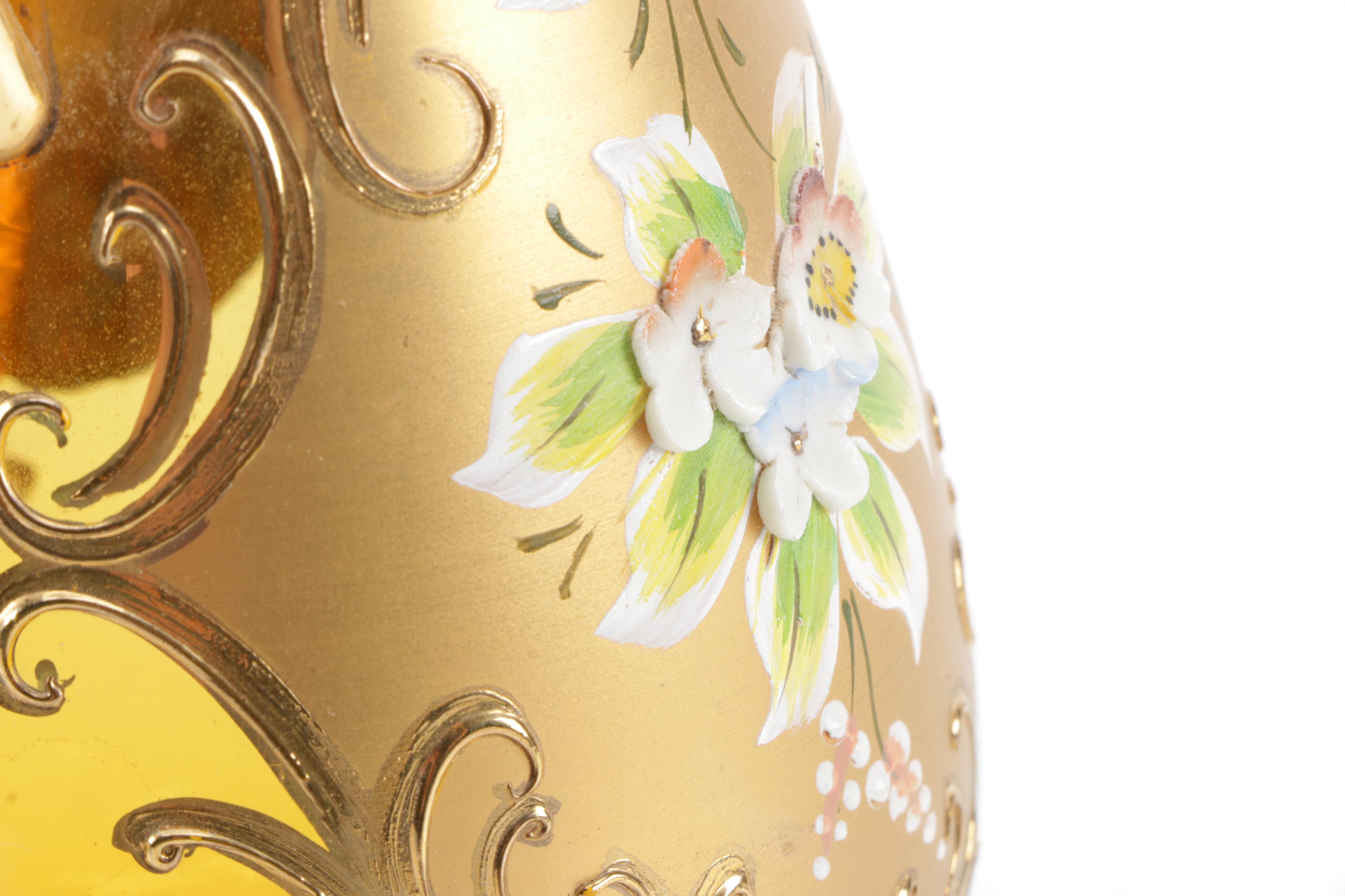 Hand Painted Bohemian Glass Decanter and Cordial Set