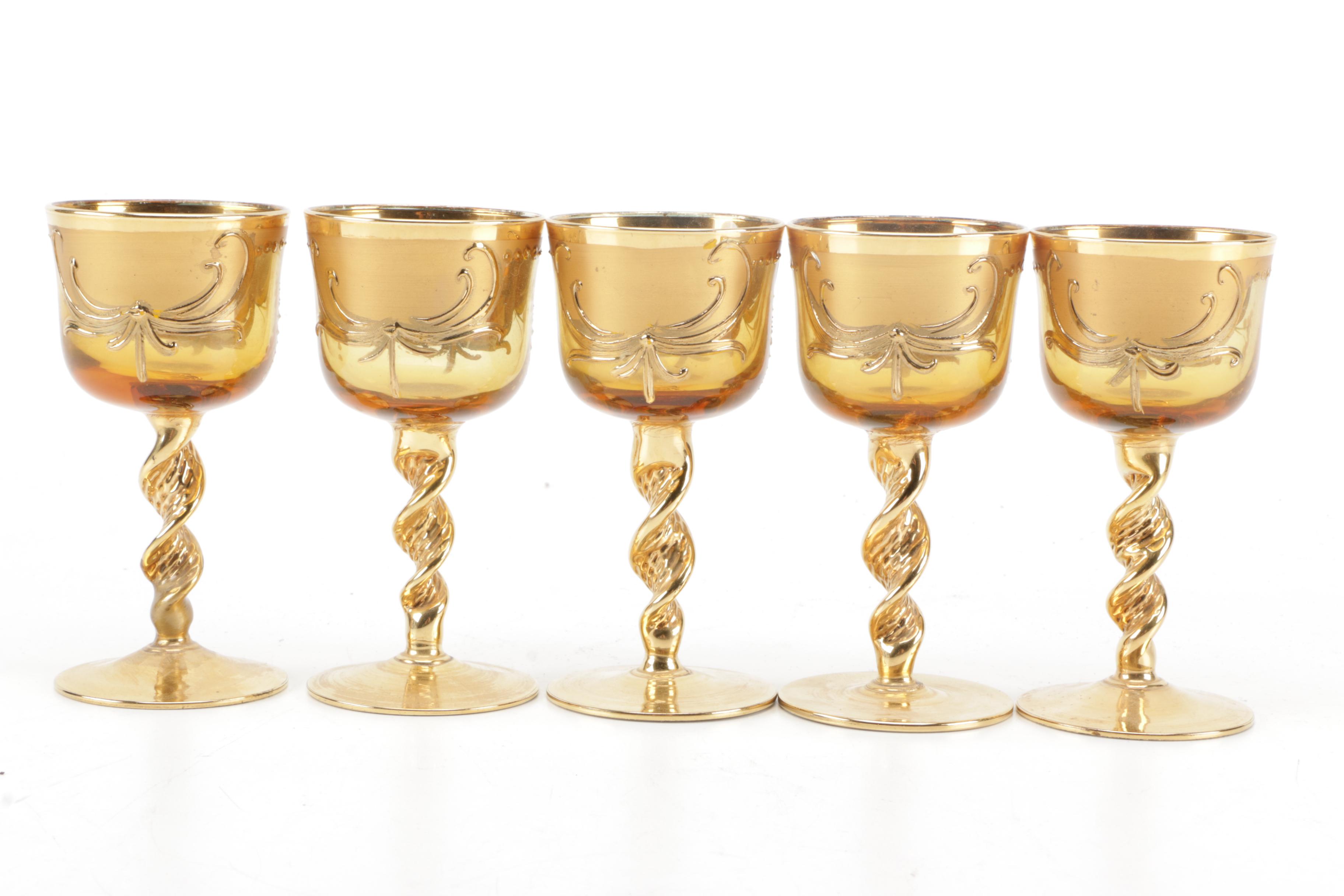 Hand Painted Bohemian Glass Decanter and Cordial Set