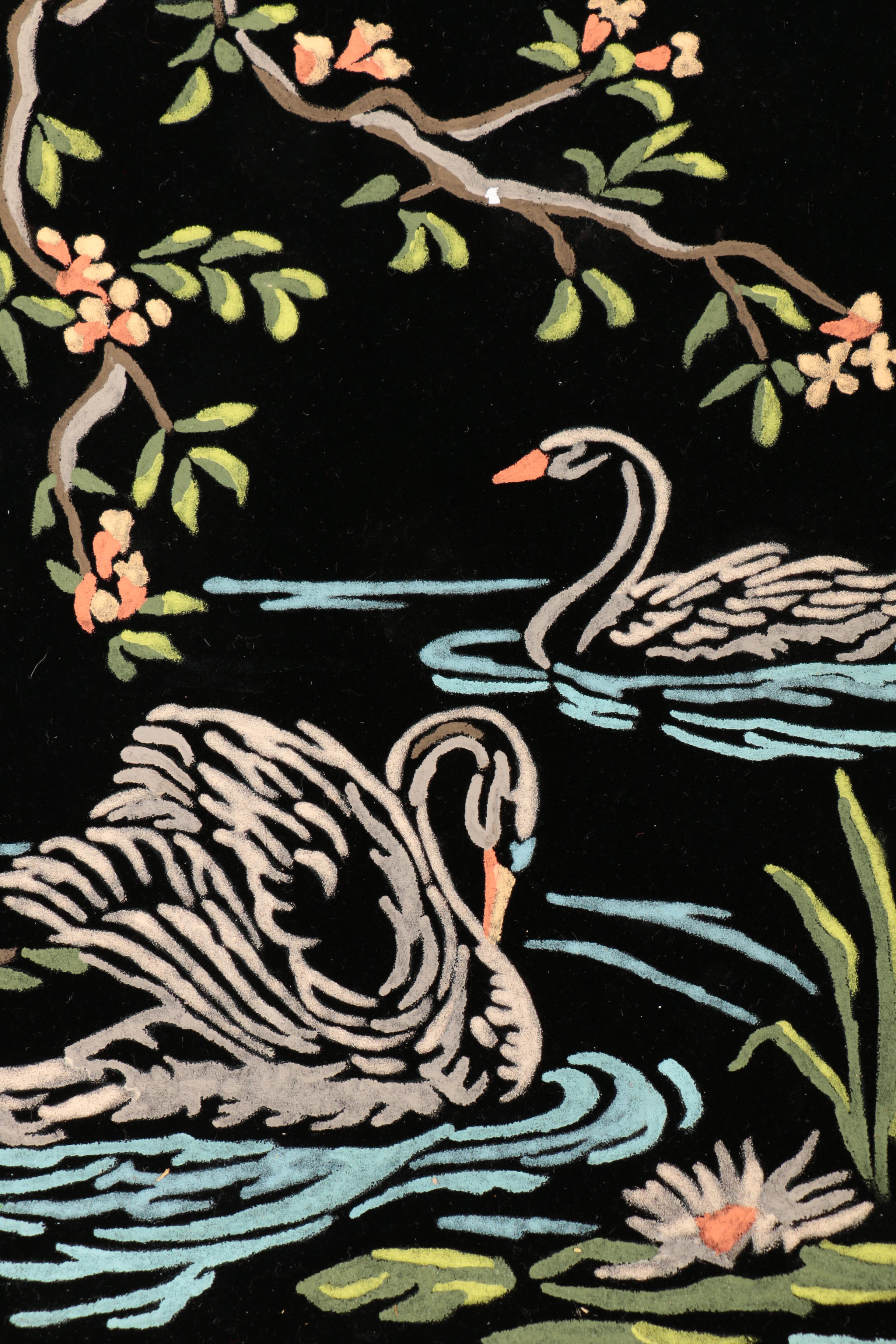 East Asian Inspired Gouache Paintings on Black Velvet