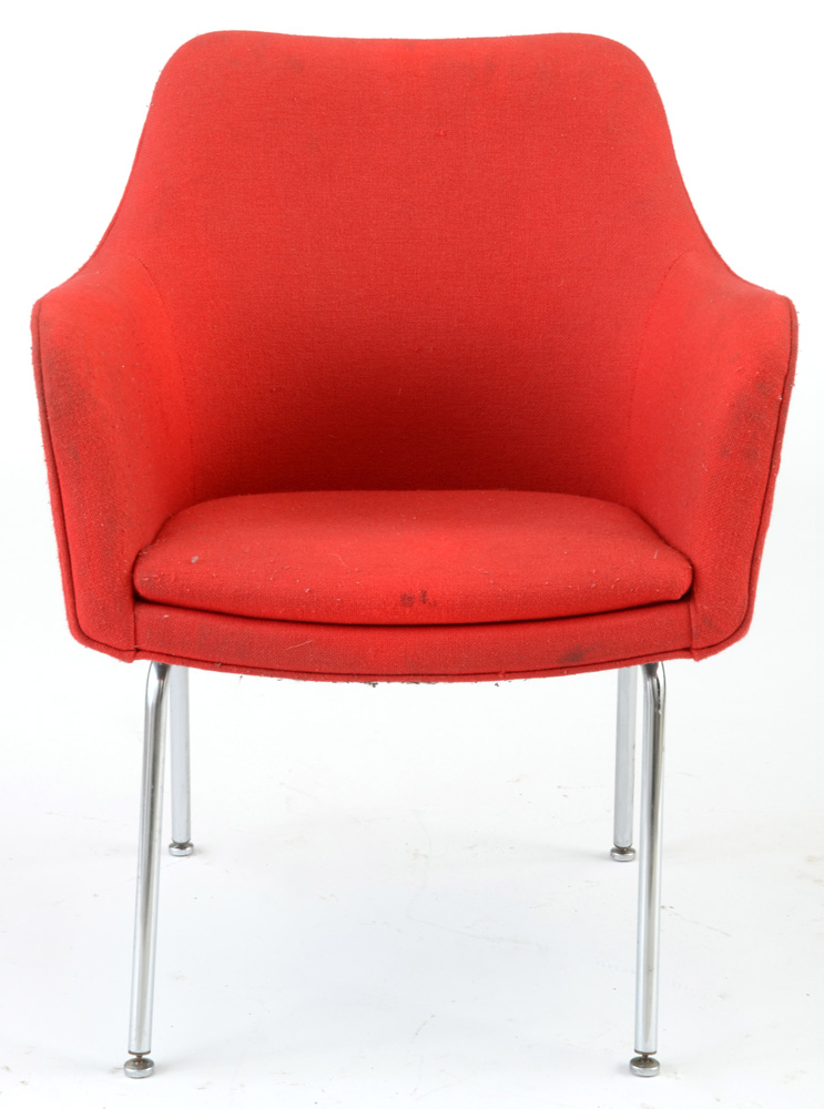 Pair of Two Vintage Red Upholstered Mid Century Modern