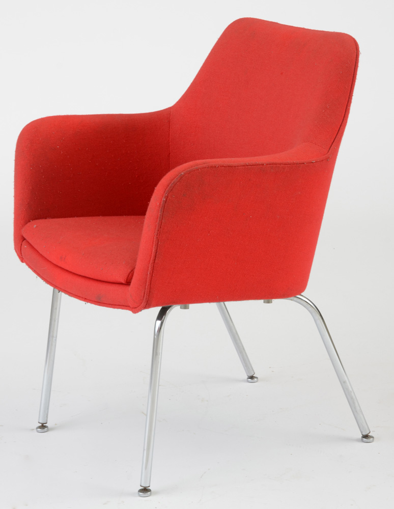 Pair of Two Vintage Red Upholstered Mid Century Modern