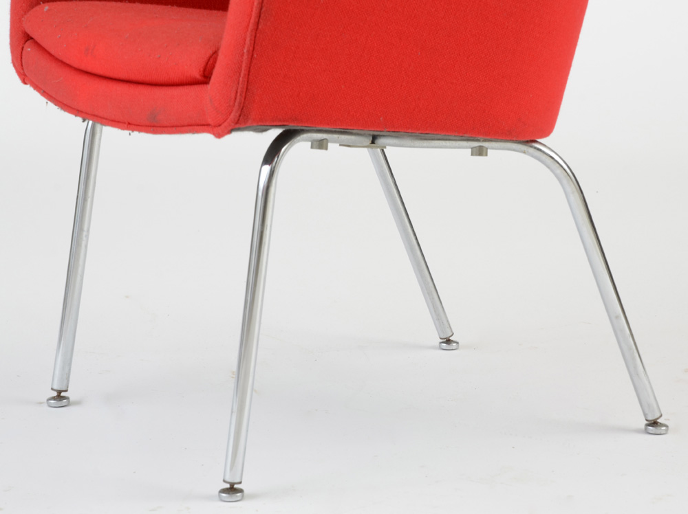 Pair of Two Vintage Red Upholstered Mid Century Modern