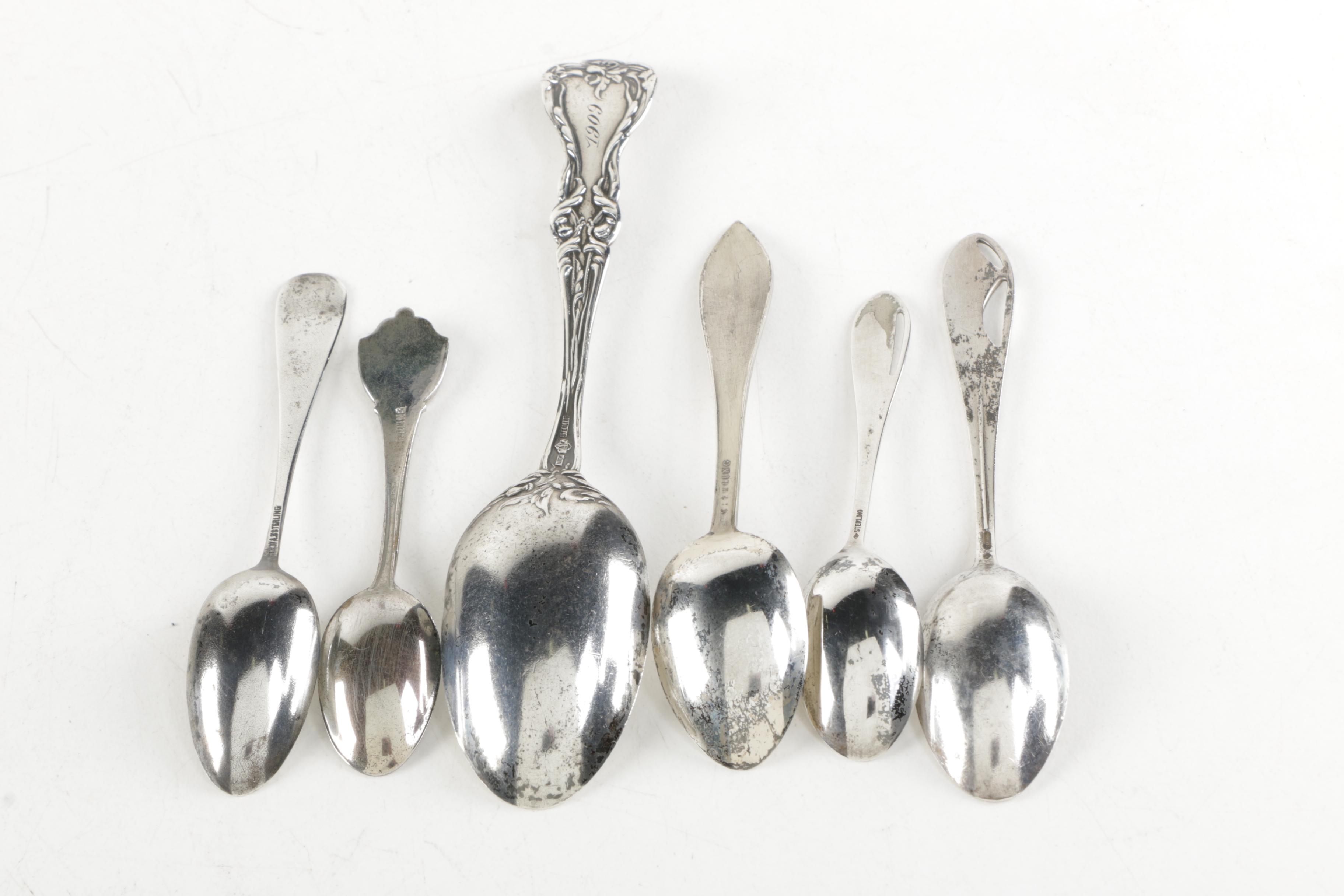 Sterling Silver Souvenir Spoons Including Alvin