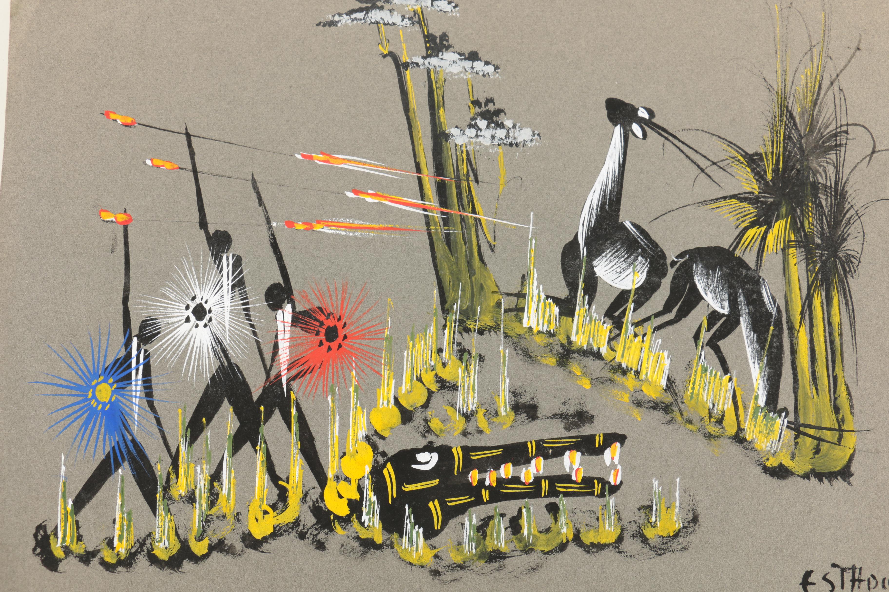 Collection of Abstract Gouache and Oil Paintings on Paper