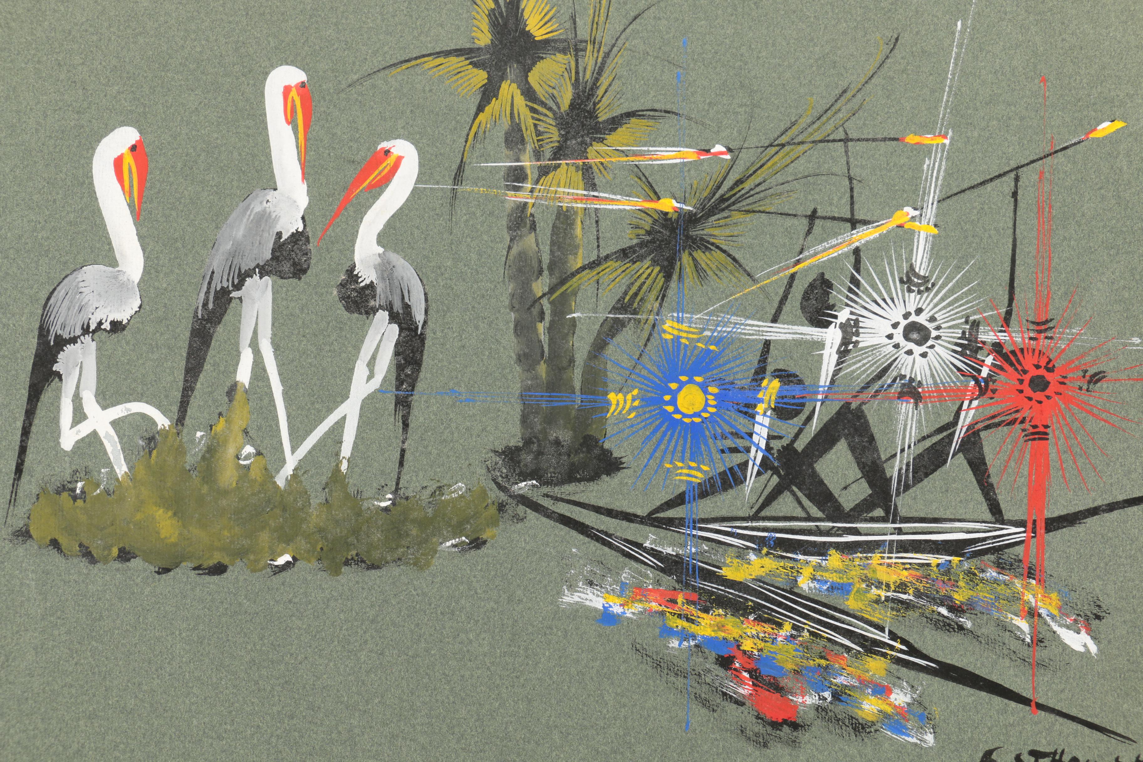 Collection of Abstract Gouache and Oil Paintings on Paper