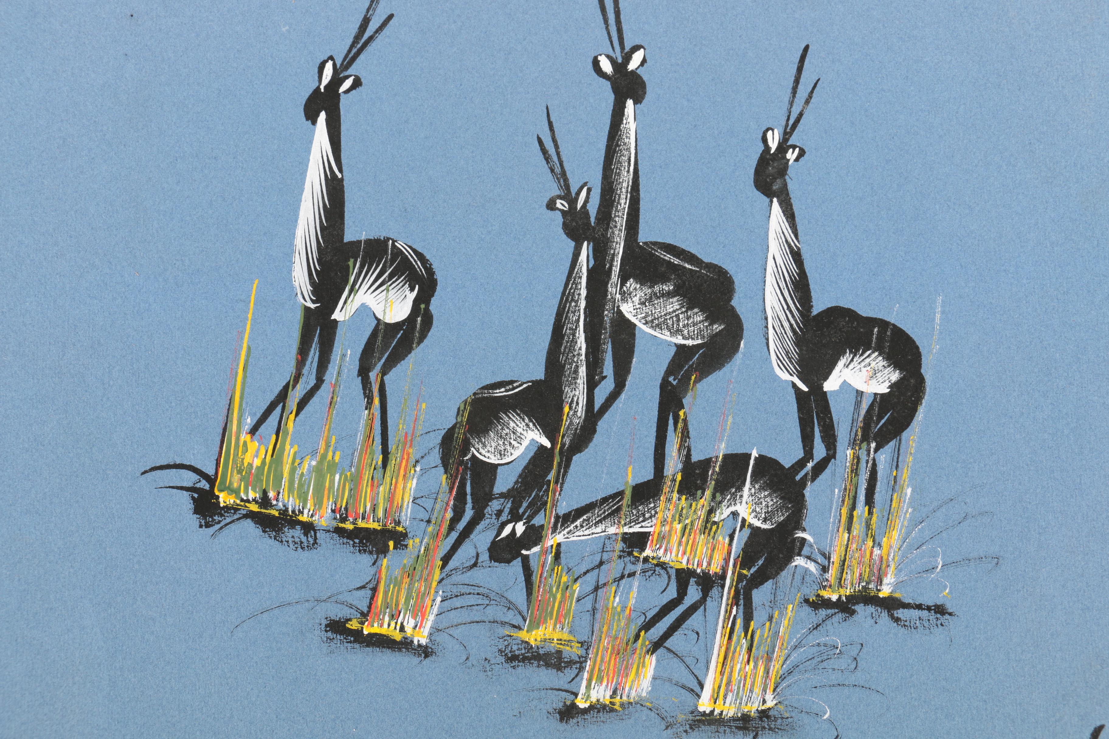 Collection of Abstract Gouache and Oil Paintings on Paper