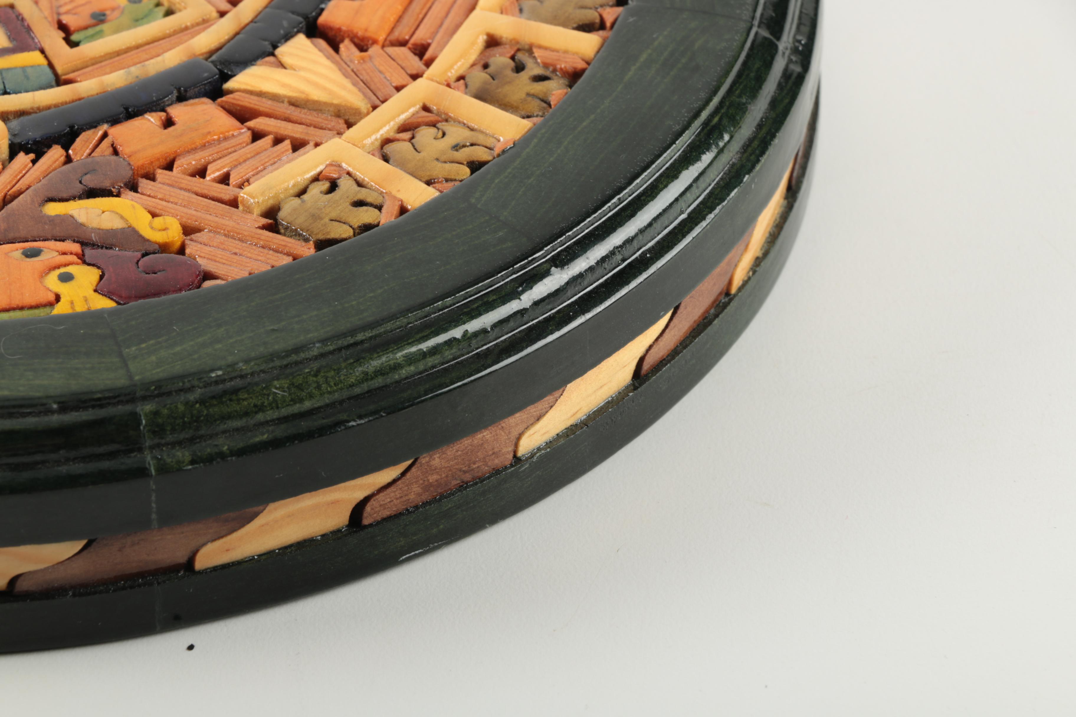 Painted Wood Aztec Calendar