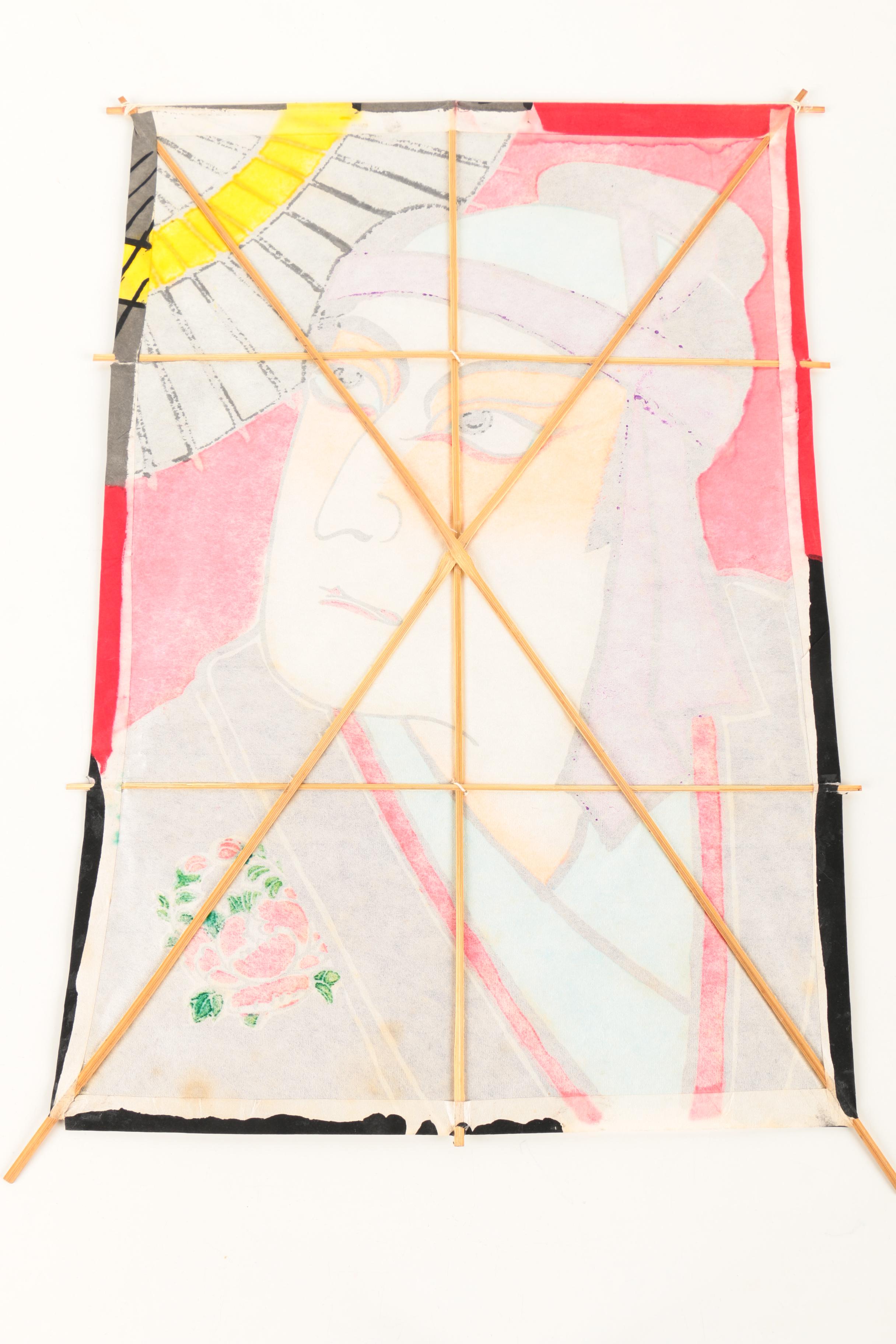 Pair of Painted Japanese Kabuki Kites