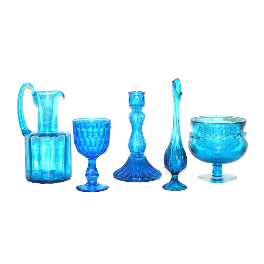 Blue Glassware and Hand-Blown Dishes