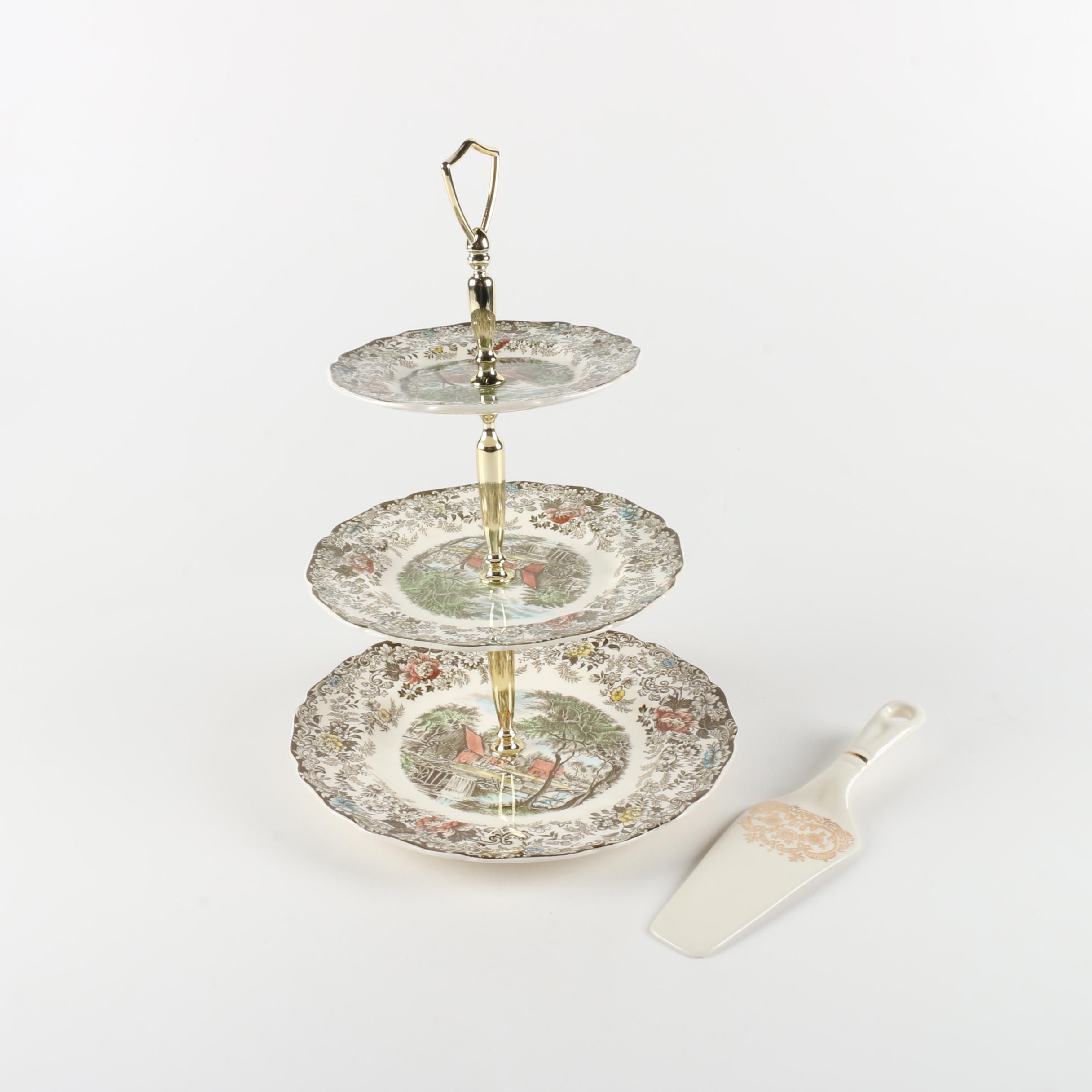 Vintage Johnson Bros. "Mill Stream" Ironstone Three Tier Server