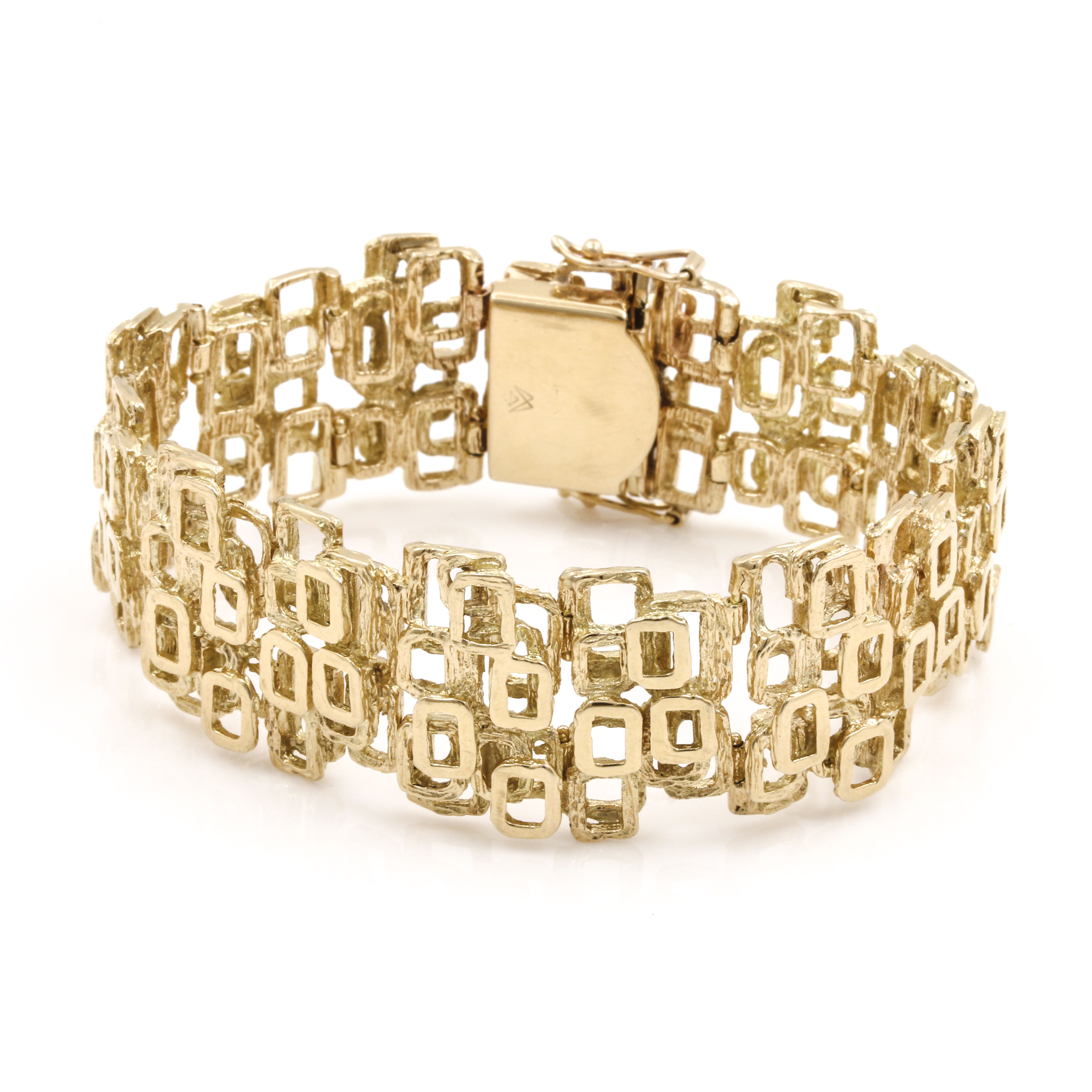 14K Yellow Gold Geometric Hinged Link Bracelet