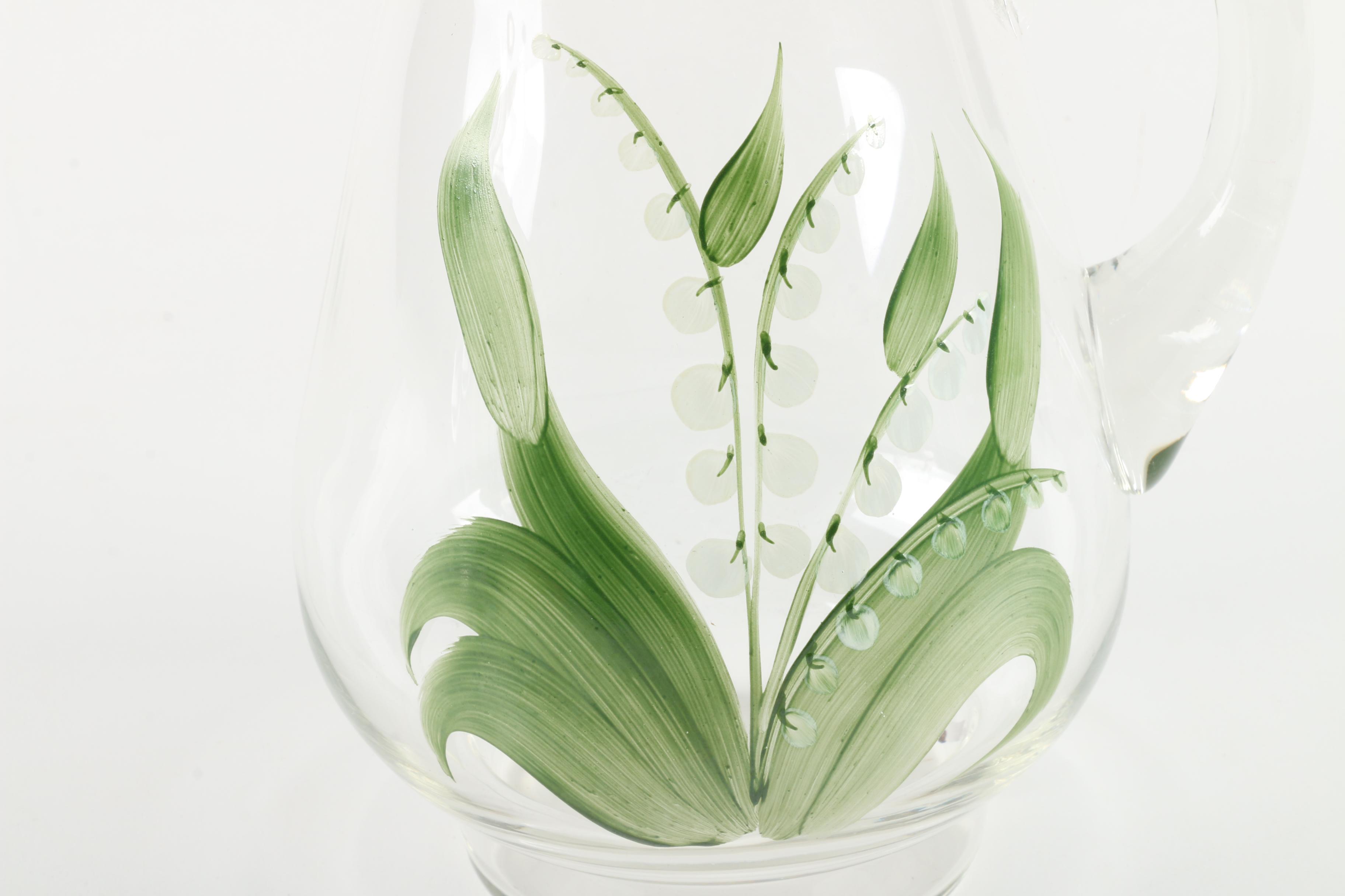 Painted Glass Pitchers and Covered Dish