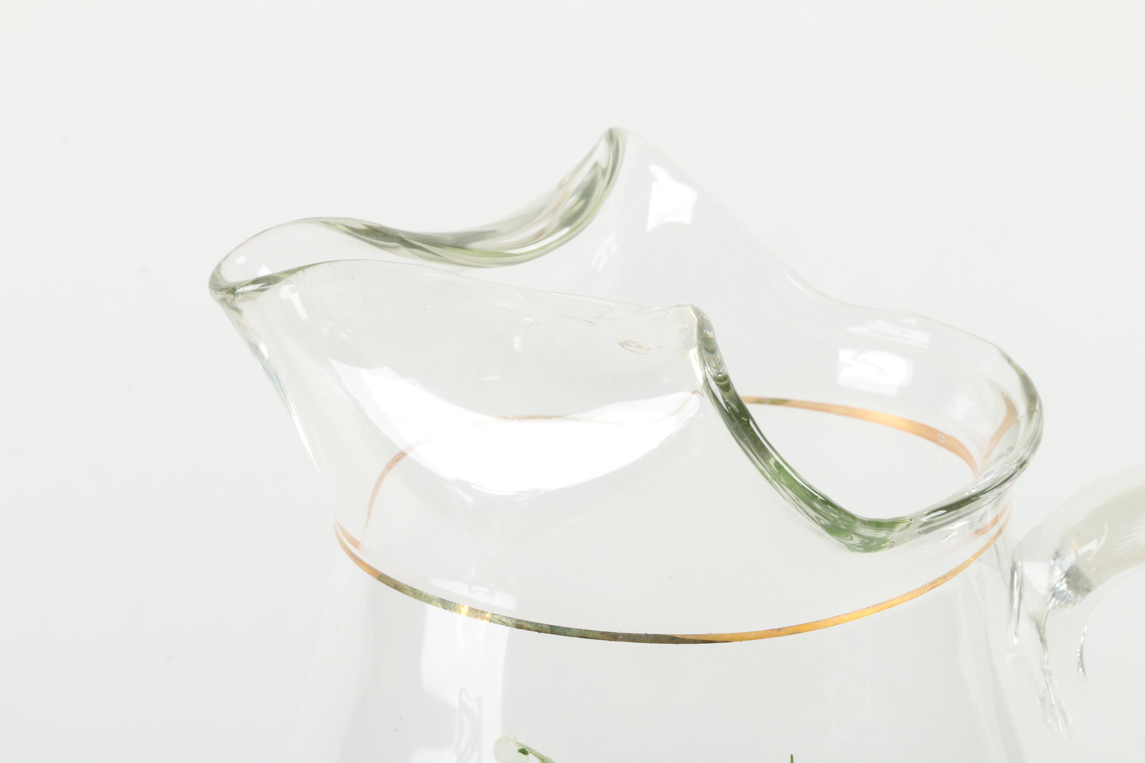 Painted Glass Pitchers and Covered Dish