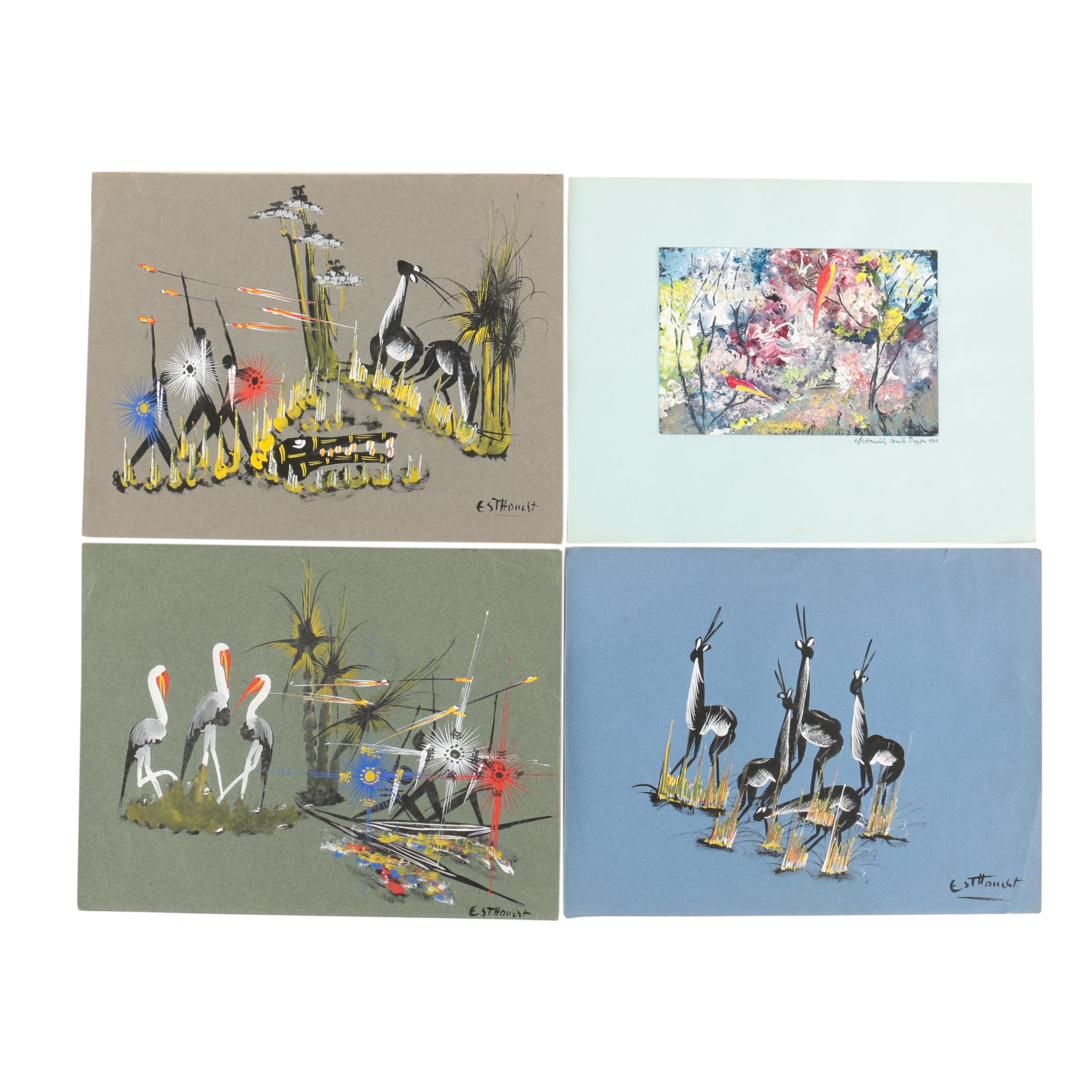 Collection of Abstract Gouache and Oil Paintings on Paper