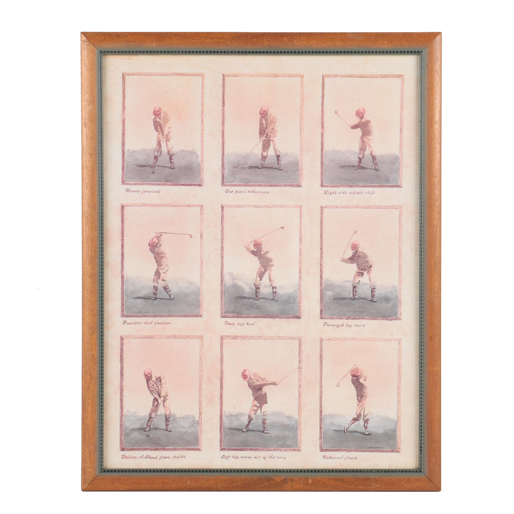 Offset Lithograph After David Nichols "Golf Swing Progression"