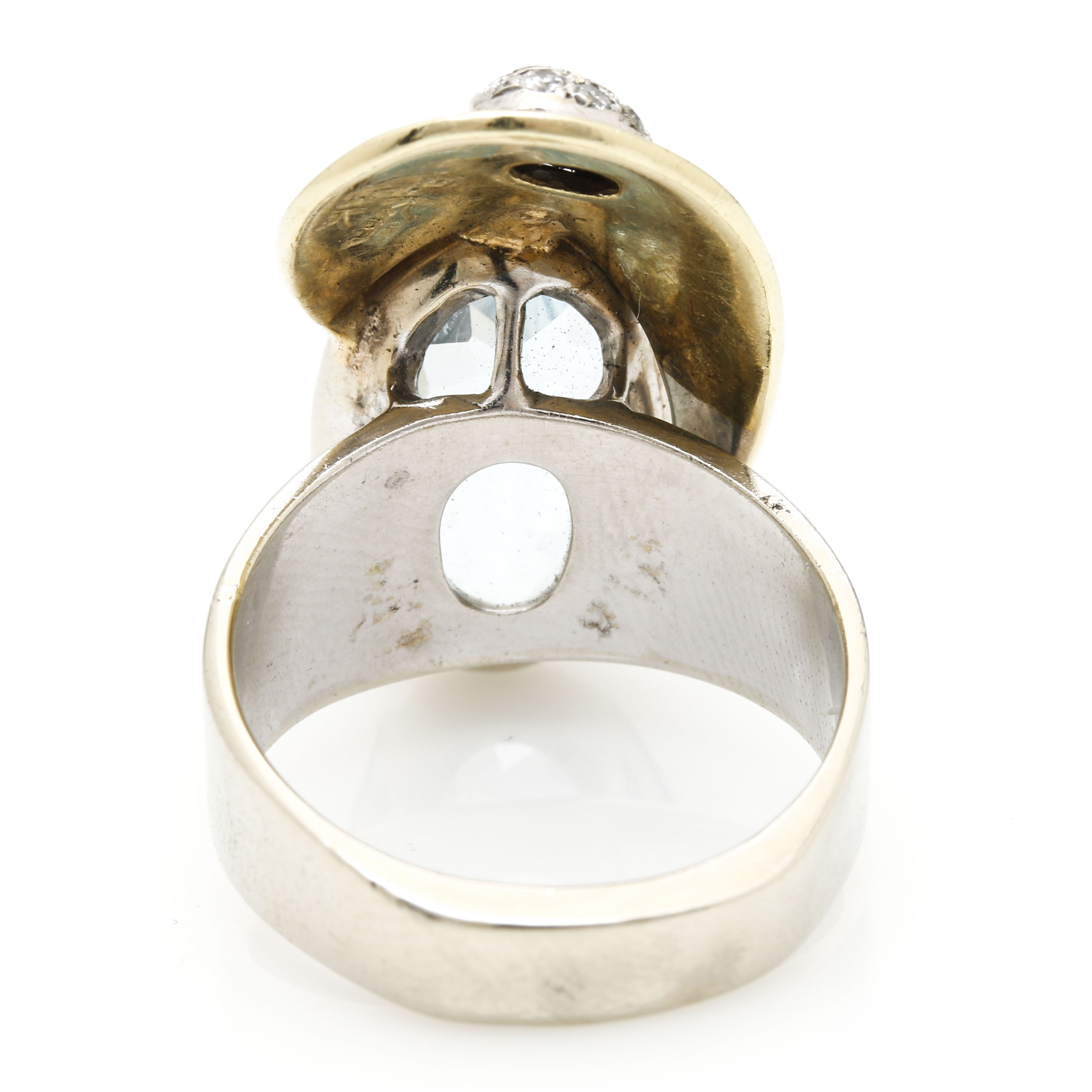 14K White and Yellow Gold Topaz, Diamond and Enamel Ring