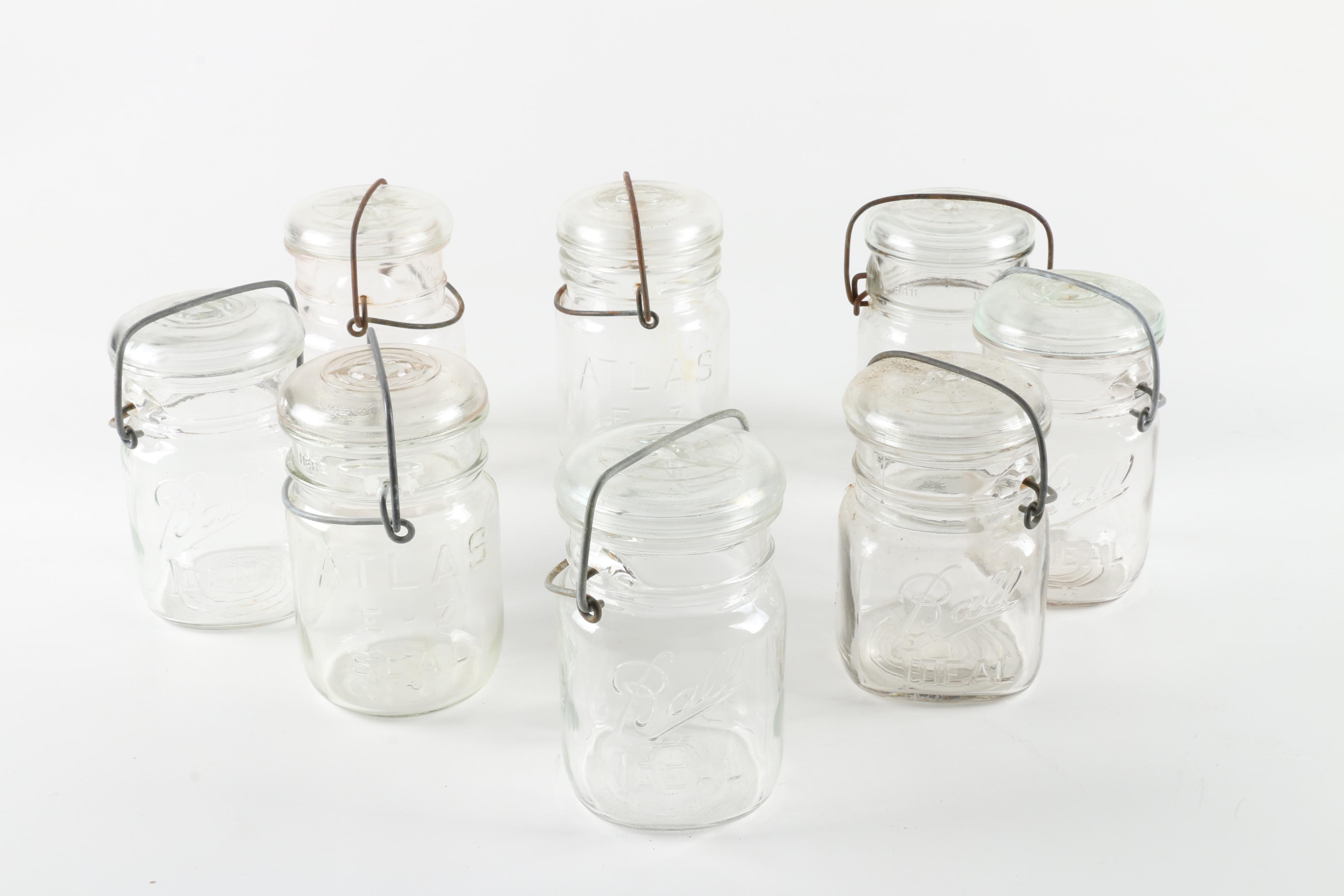 Ball, Ivanhoe and Atlas Wire Bail Lidded Glass Jars