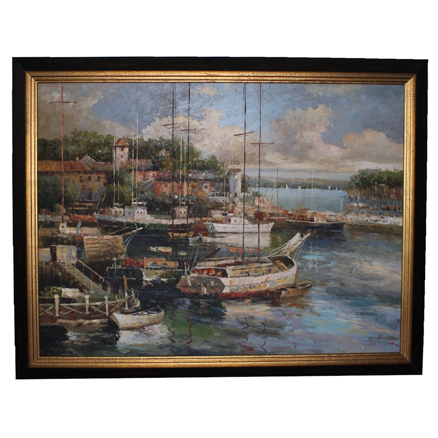 Y. Fie Acrylic Painting of a Harbor