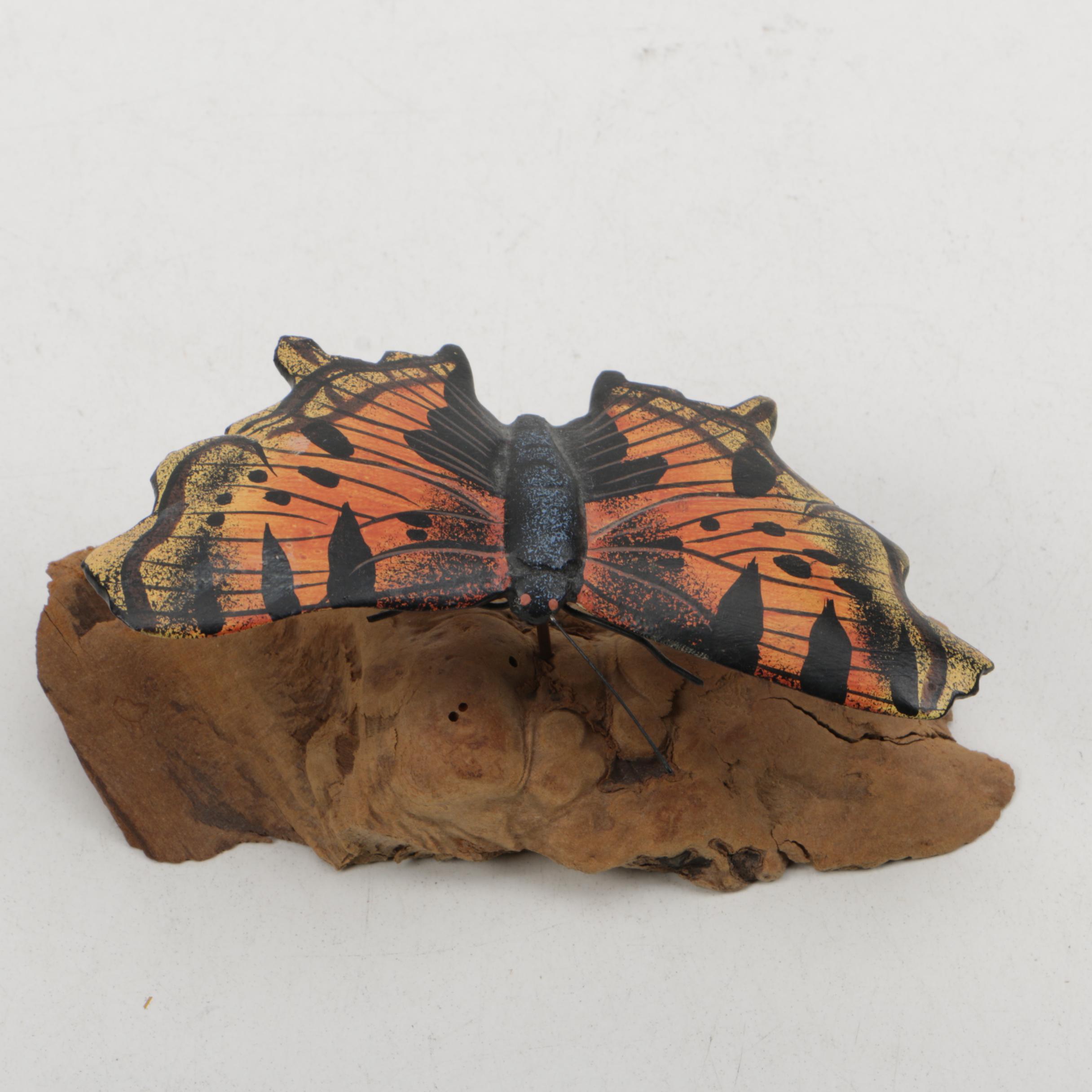 Carved Wooden Butterfly Sculptures