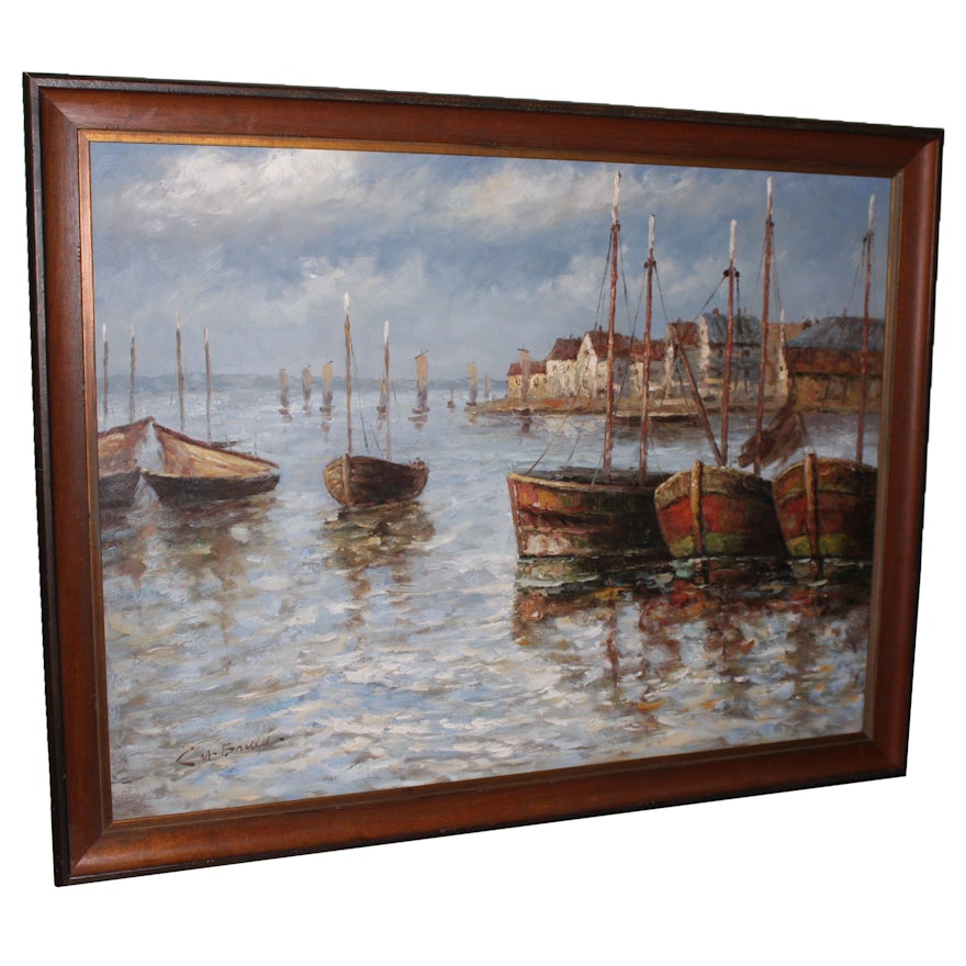 C.M. Baney Oil Painting of a Dock Scene