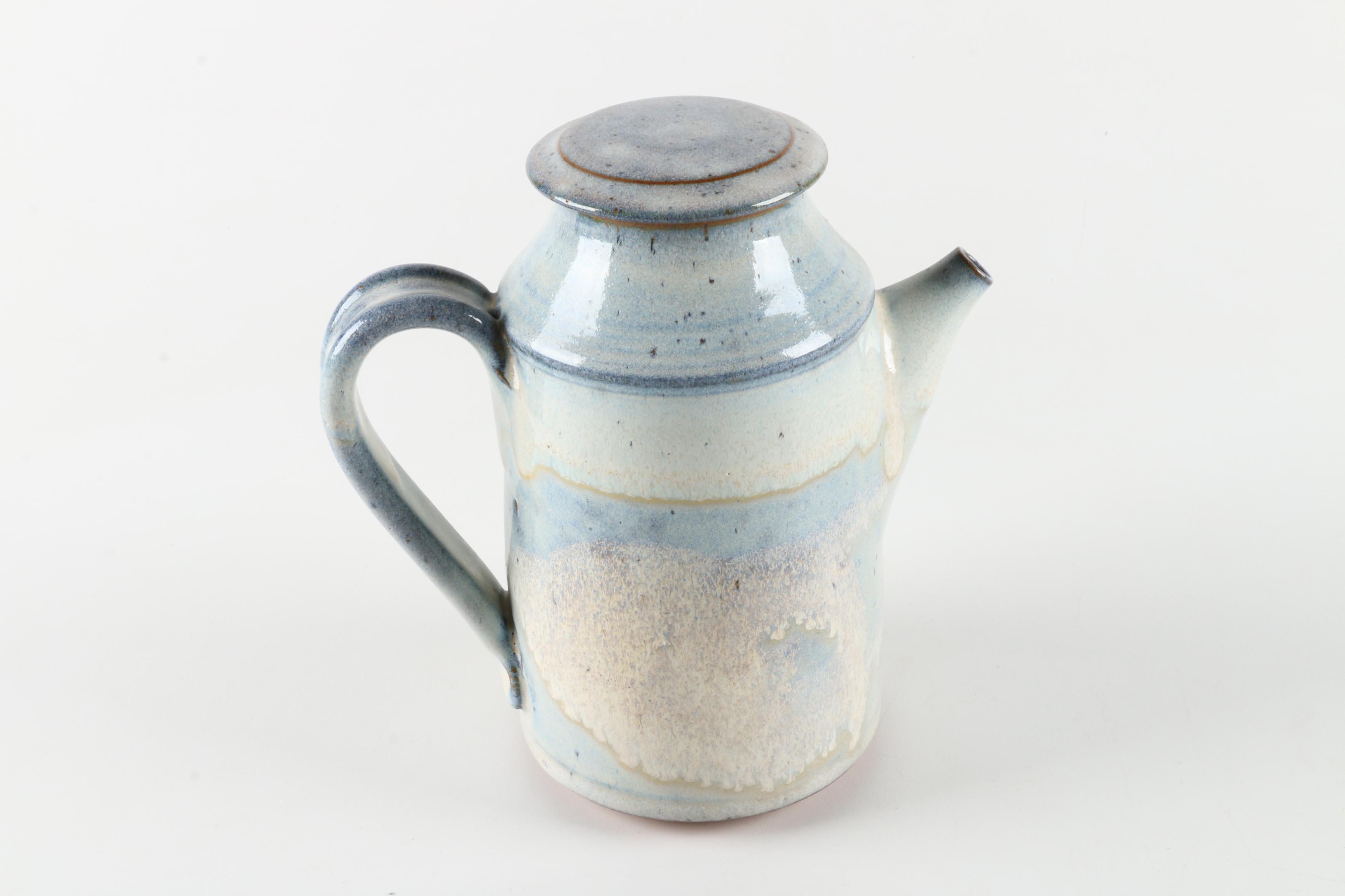 Hand-Thrown Earthenware Pitcher and Planter with Pale Blue Glaze