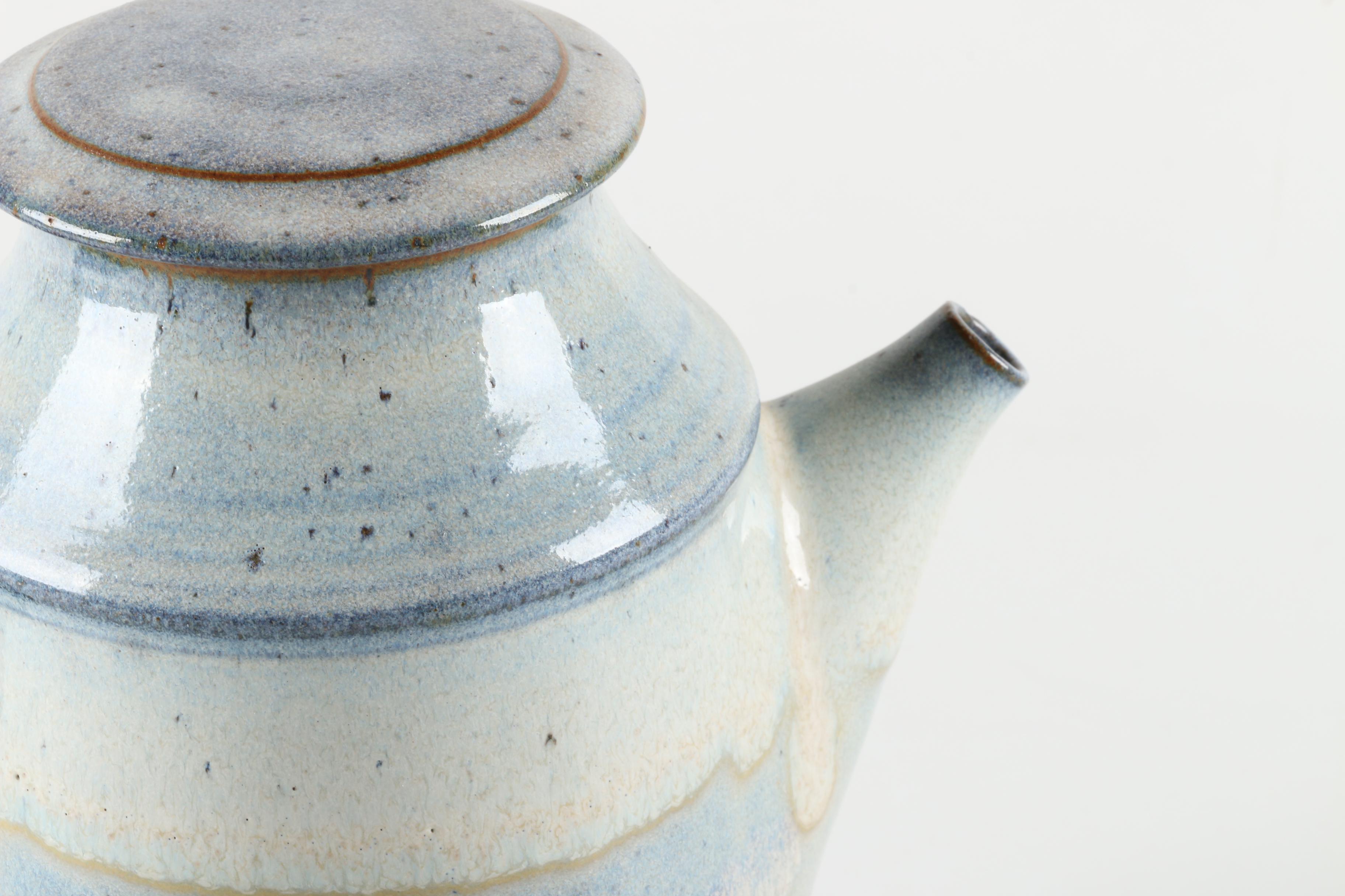 Hand-Thrown Earthenware Pitcher and Planter with Pale Blue Glaze