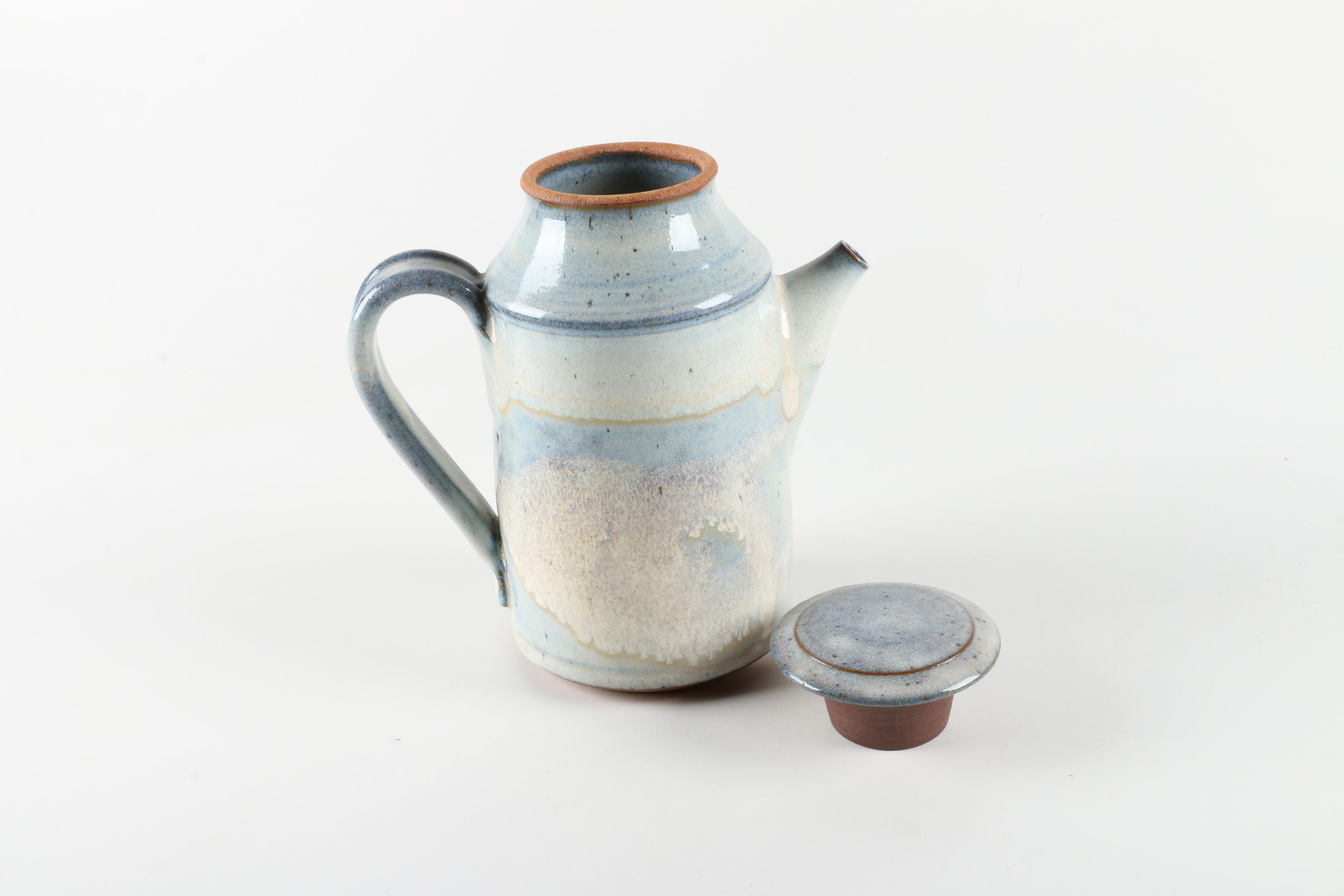 Hand-Thrown Earthenware Pitcher and Planter with Pale Blue Glaze