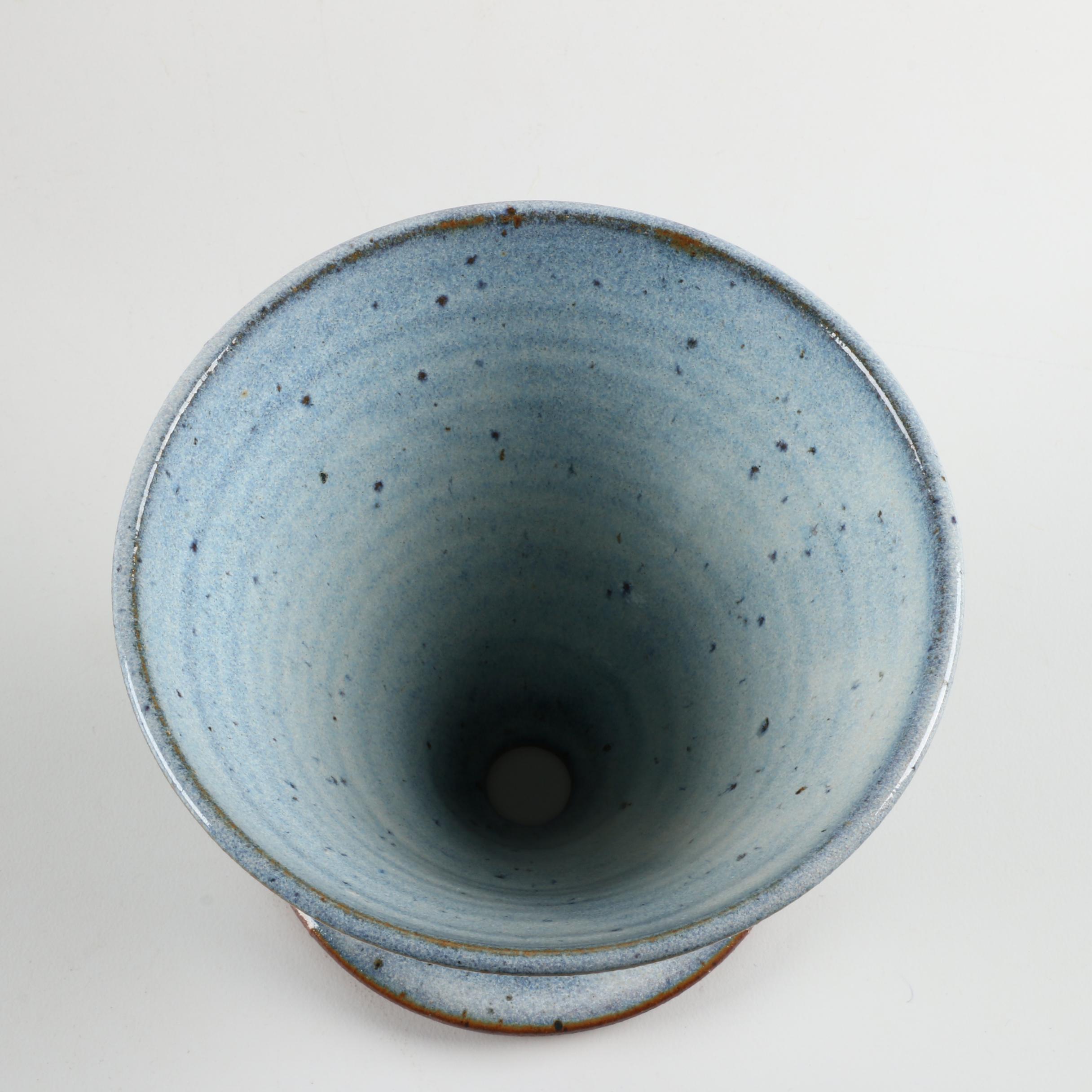 Hand-Thrown Earthenware Pitcher and Planter with Pale Blue Glaze