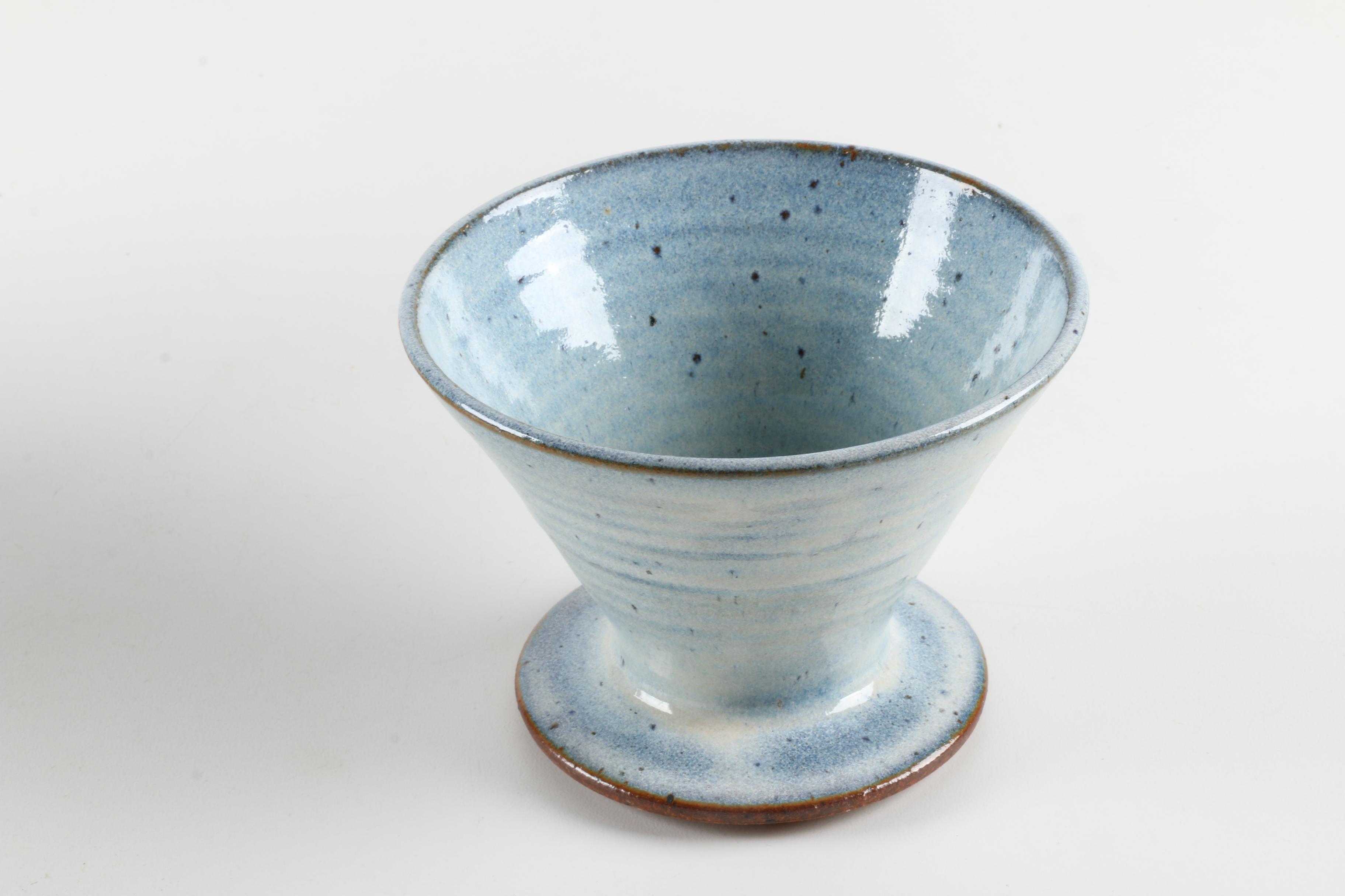 Hand-Thrown Earthenware Pitcher and Planter with Pale Blue Glaze