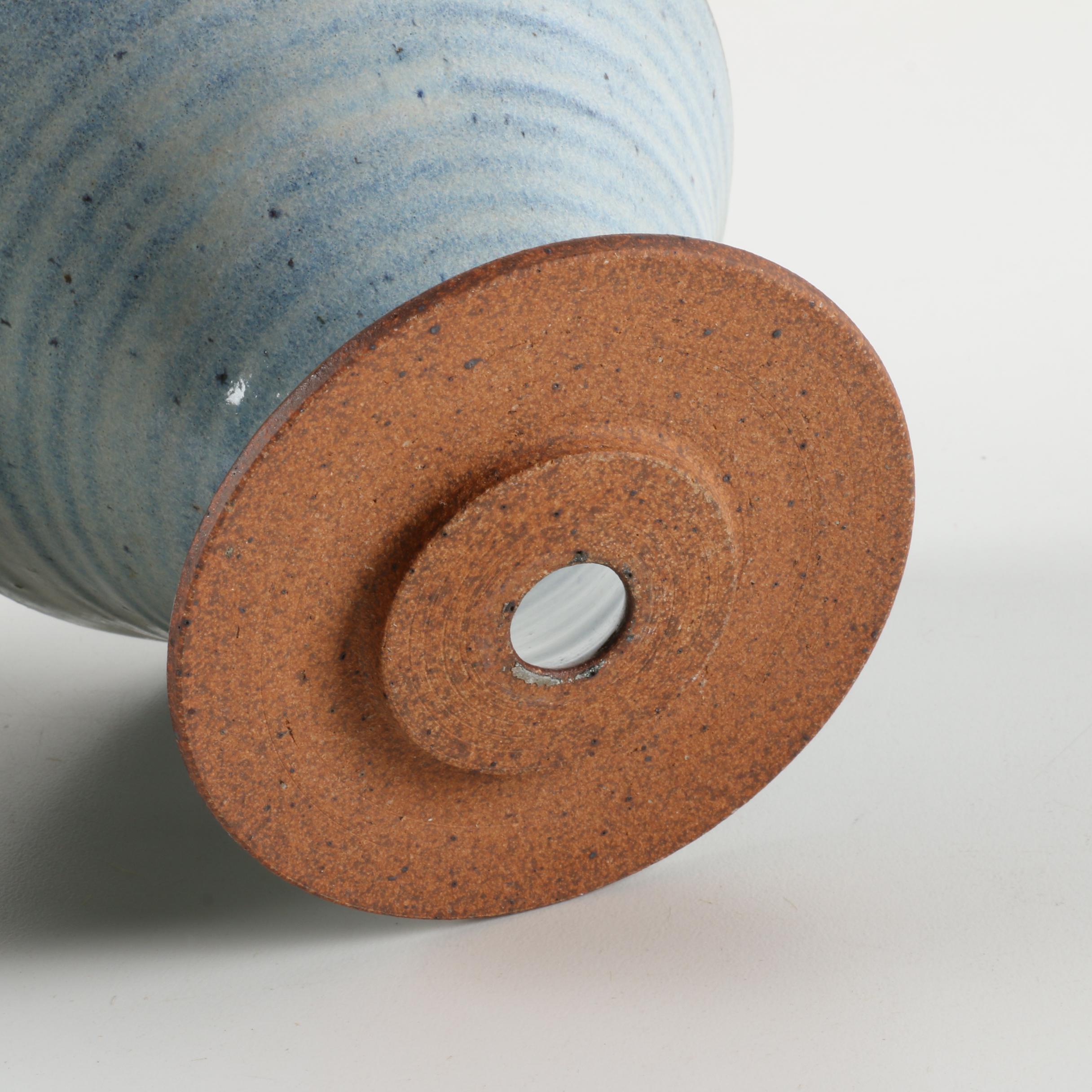 Hand-Thrown Earthenware Pitcher and Planter with Pale Blue Glaze