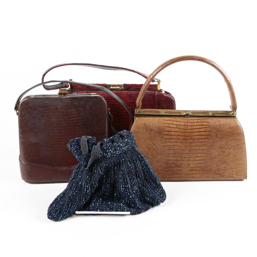 Vintage Lizard Skin and Beaded Handbags Including Bellestone
