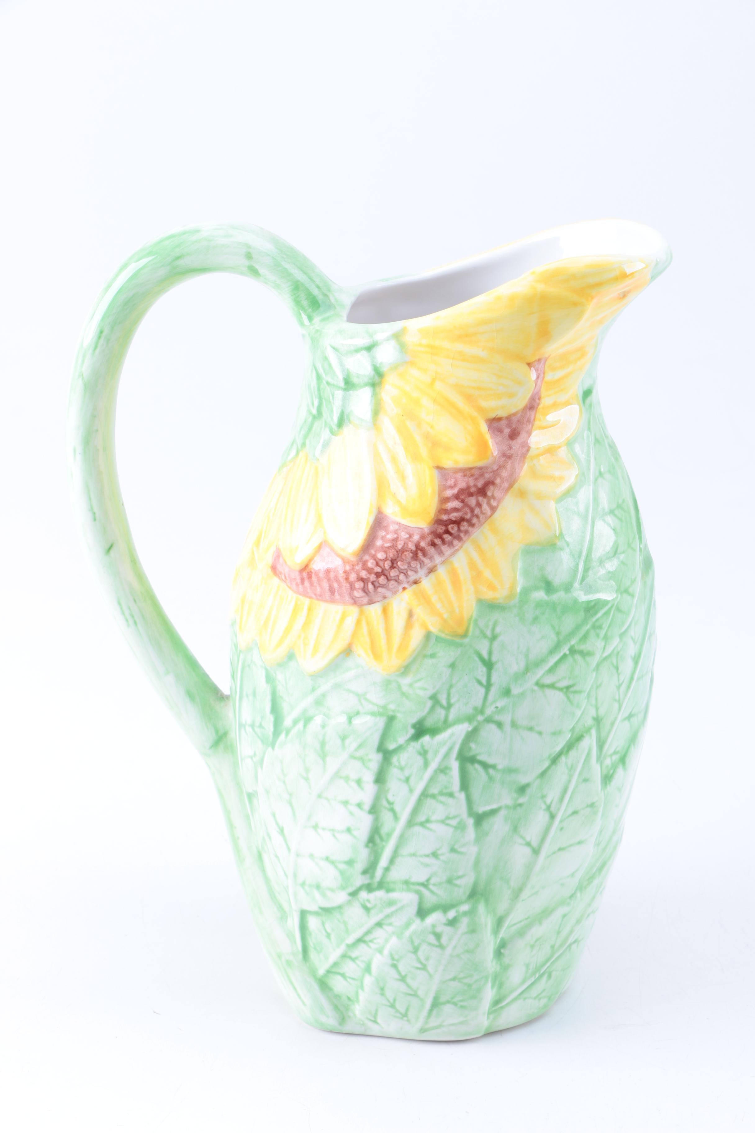 "Sunflower" Pitcher and Cabbage Shaped Bowls