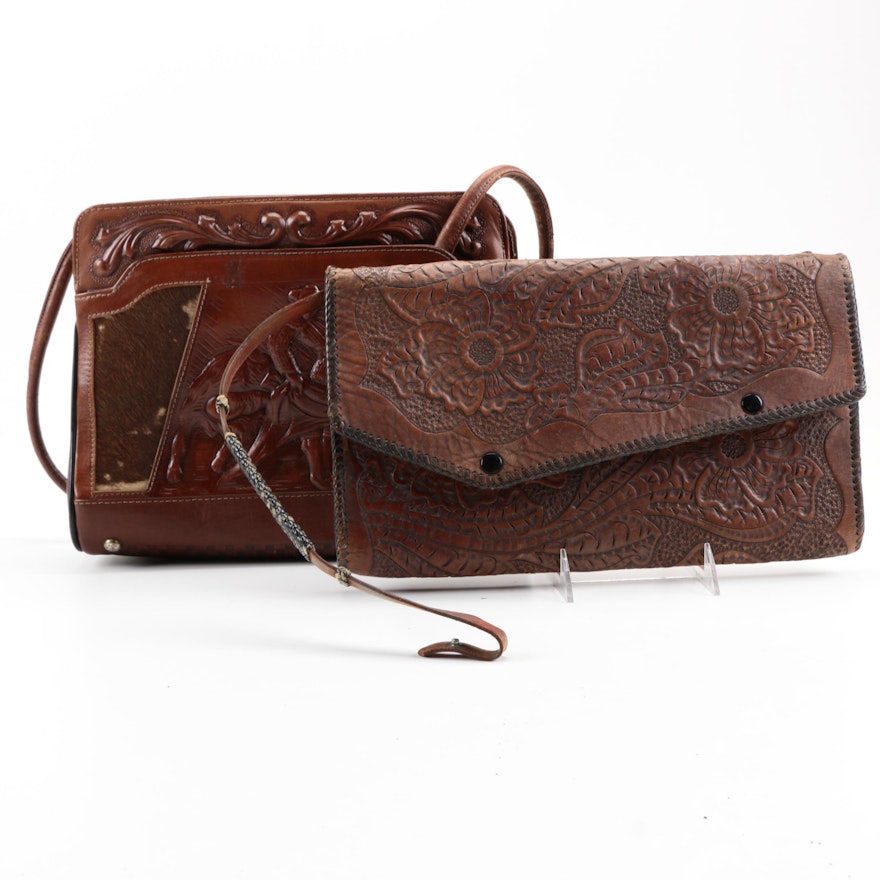 Vintage Tooled Brown Leather Handbags