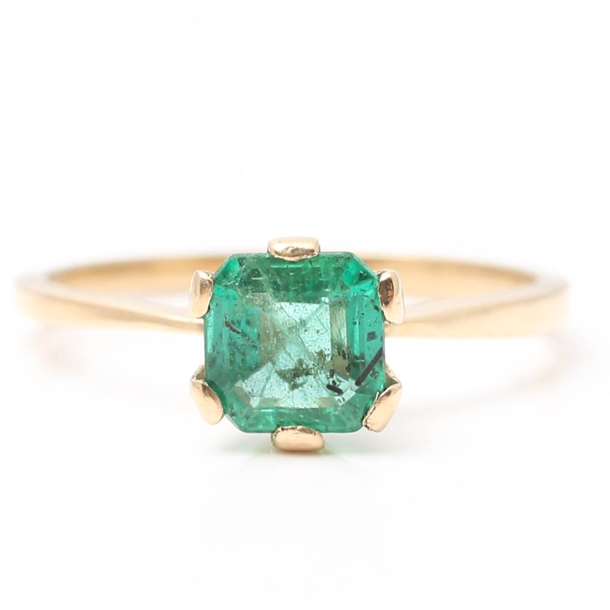 14K Yellow Gold Emerald Six-Prong Set Ring